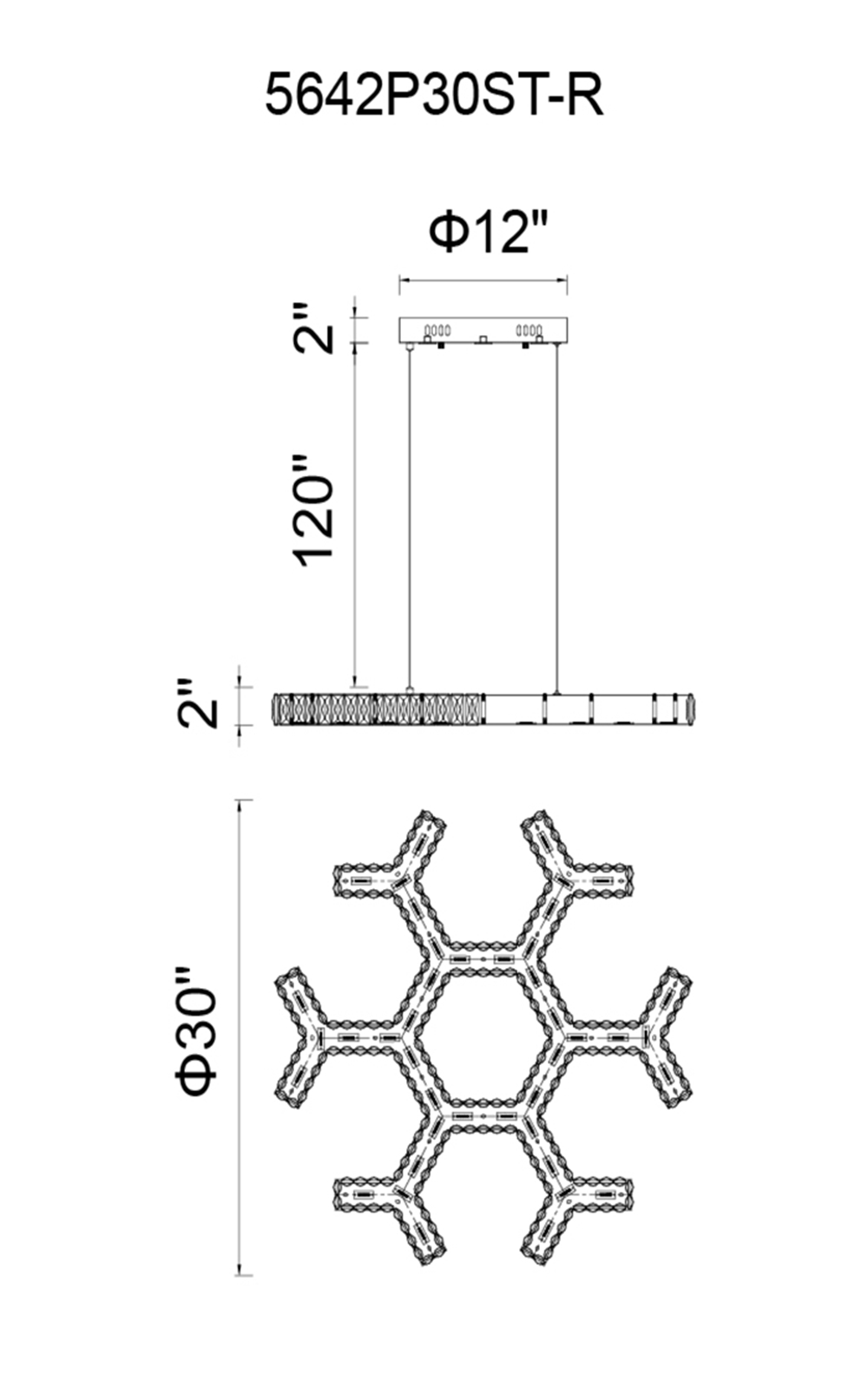 CWI Lighting Arendelle LED Chandelier With Chrome Finish Model: 5642P30ST-R Line Drawing