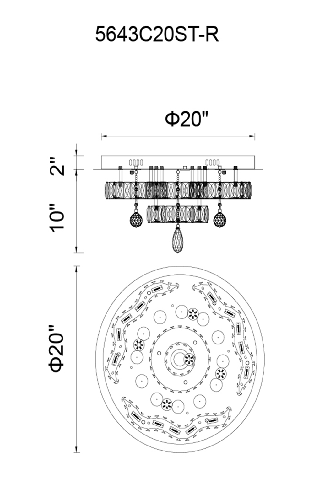 CWI Lighting Comet LED Flush Mount With Chrome Finish Model: 5643C20ST-R Line Drawing