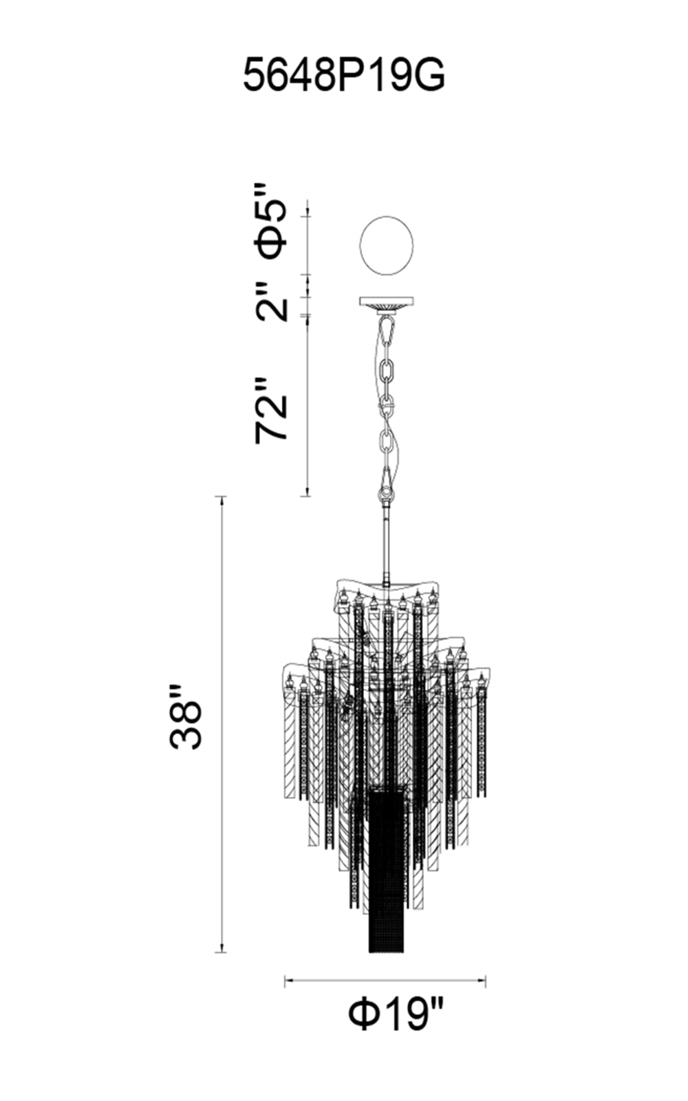 CWI Lighting Storm 10 Light Down Chandelier With Chrome Finish Model: 5648P19C Line Drawing