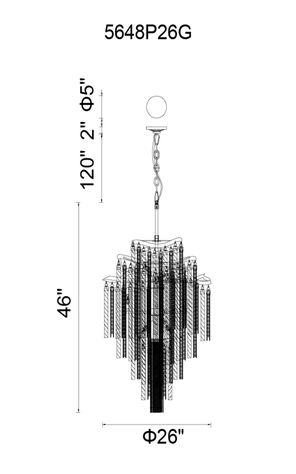 CWI Lighting Storm 14 Light Down Chandelier With Chrome Finish Model: 5648P26C Line Drawing