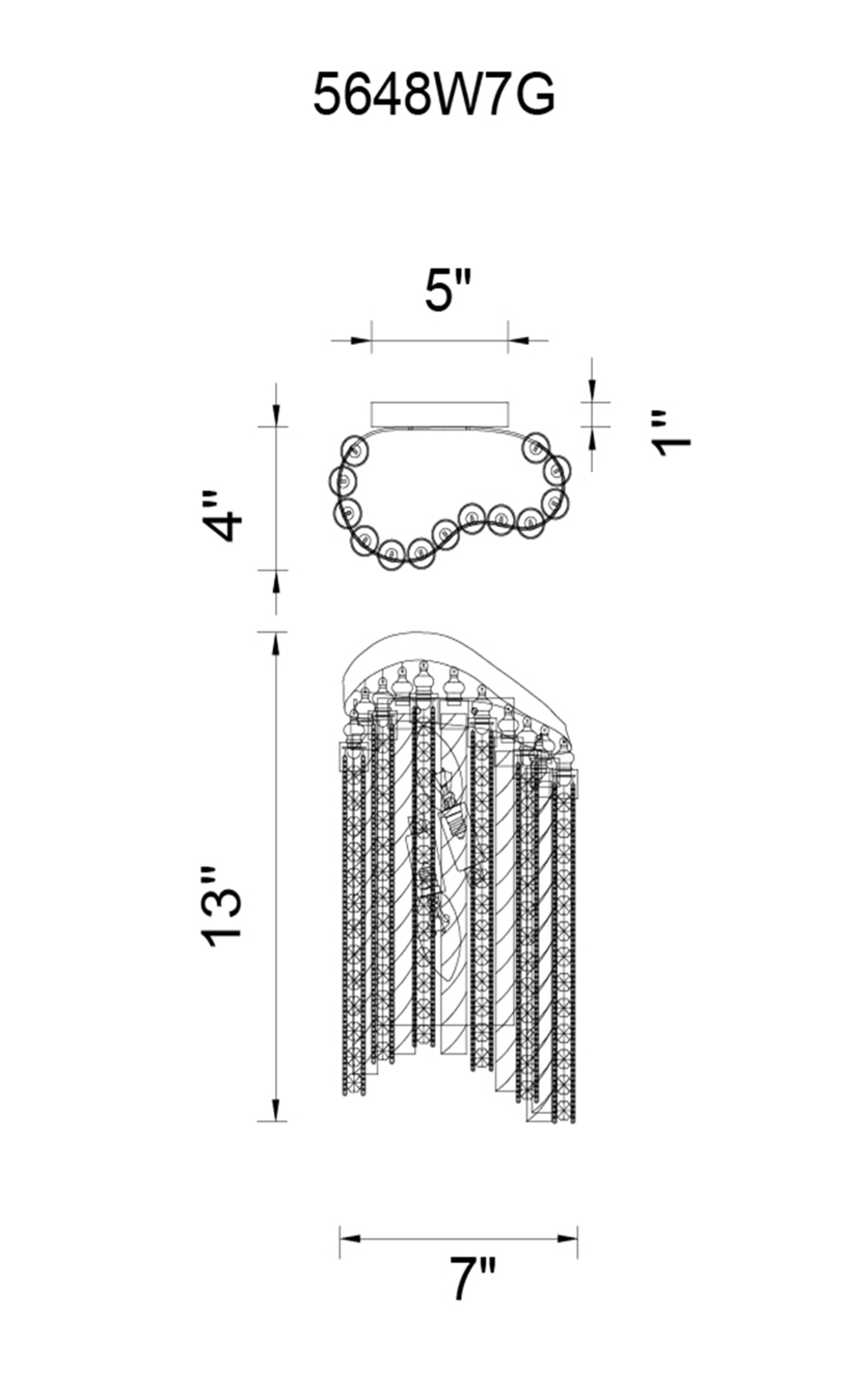 CWI Lighting Storm 2 Light Wall Sconce With Chrome Finish Model: 5648W7C Line Drawing