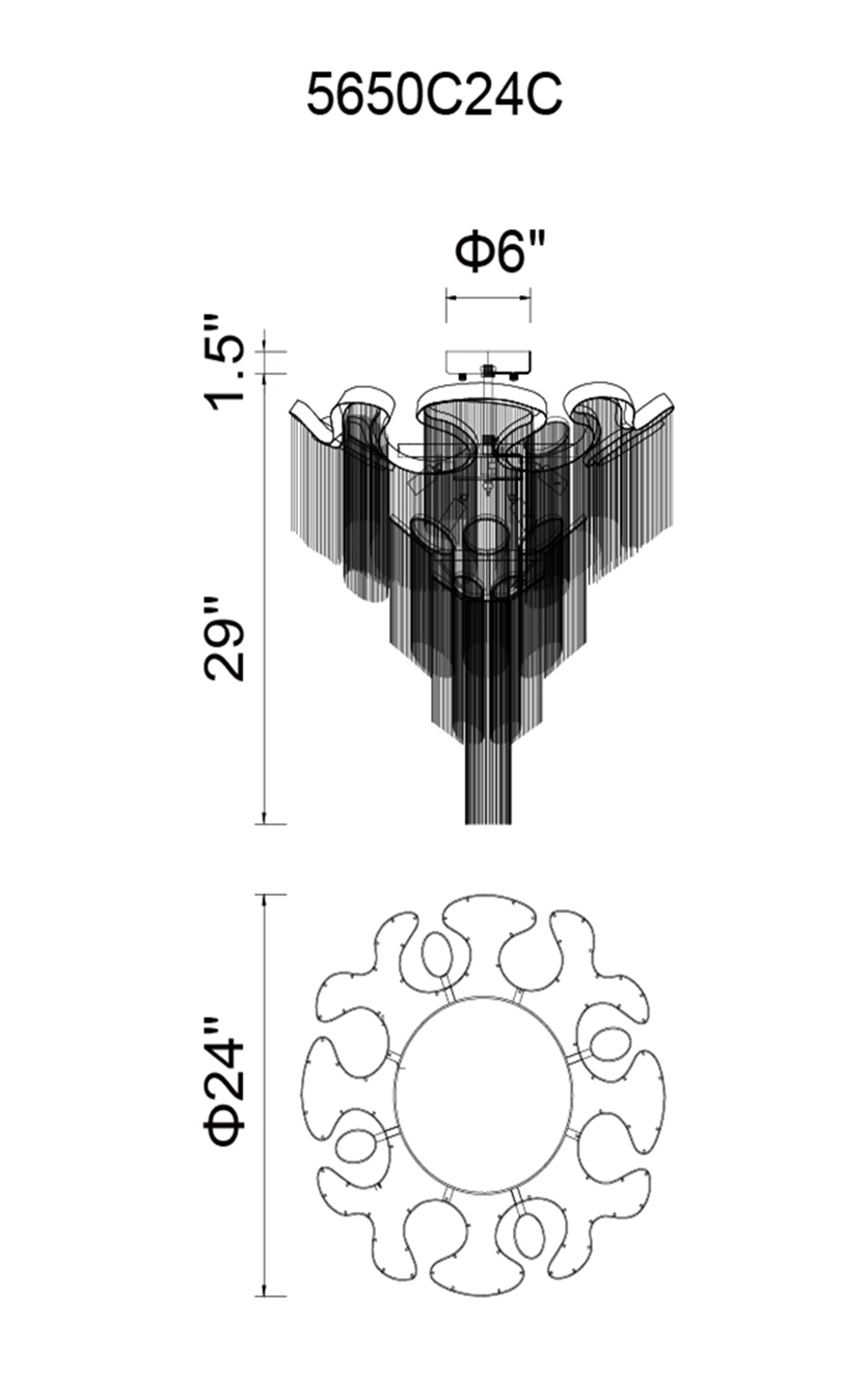 CWI Lighting Daisy 13 Light Flush Mount With Chrome Finish Model: 5650C24C Line Drawing