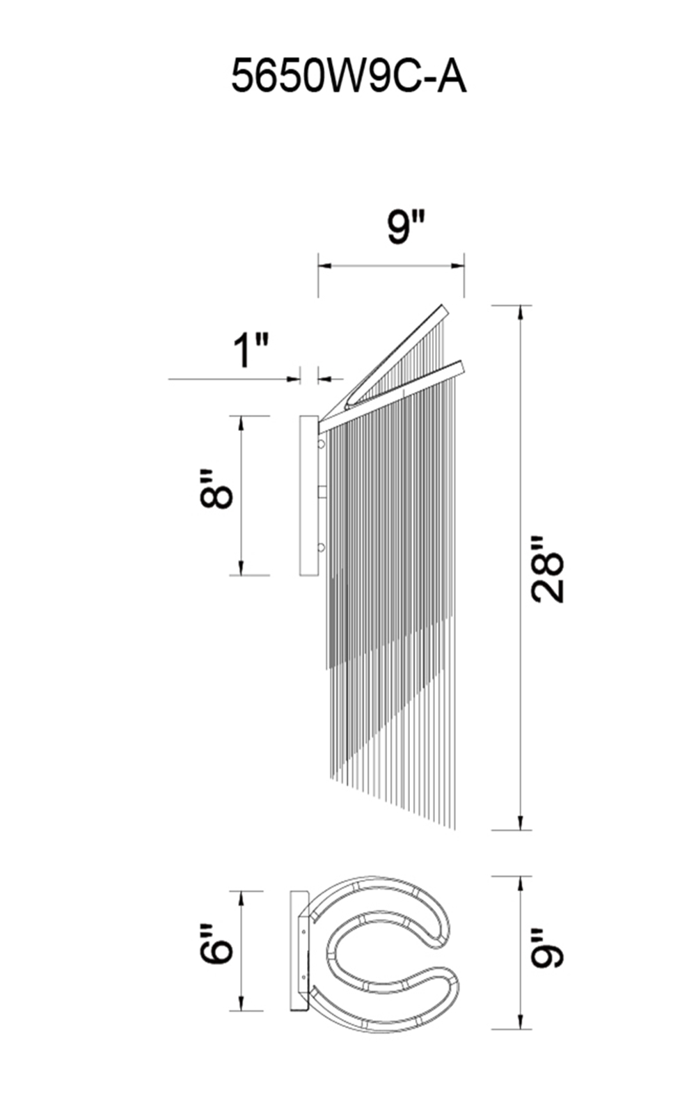 CWI Lighting Daisy 2 Light Wall Sconce With Chrome Finish Model: 5650W9C-A Line Drawing