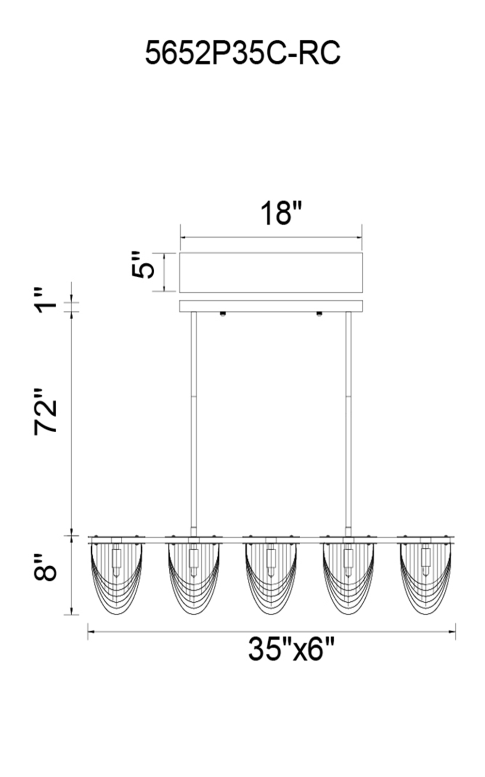 CWI Lighting Finke 5 Light Chandelier With Chrome Finish Model: 5652P35C-RC Line Drawing