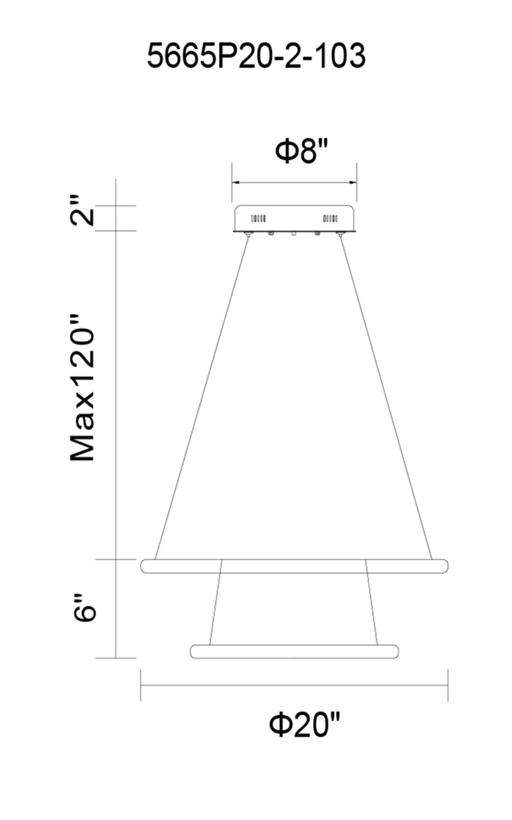 CWI Lighting Alloha LED Chandelier With White Finish Model: 5665P20-2-103 Line Drawing