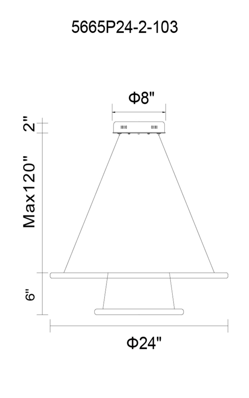 CWI Lighting Alloha LED Chandelier With White Finish Model: 5665P24-2-103 Line Drawing