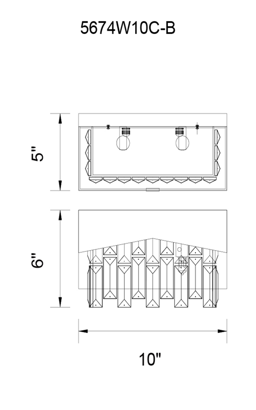 CWI Lighting Havely 2 Light Wall Sconce With Chrome Finish Model: 5674W10C-B Line Drawing