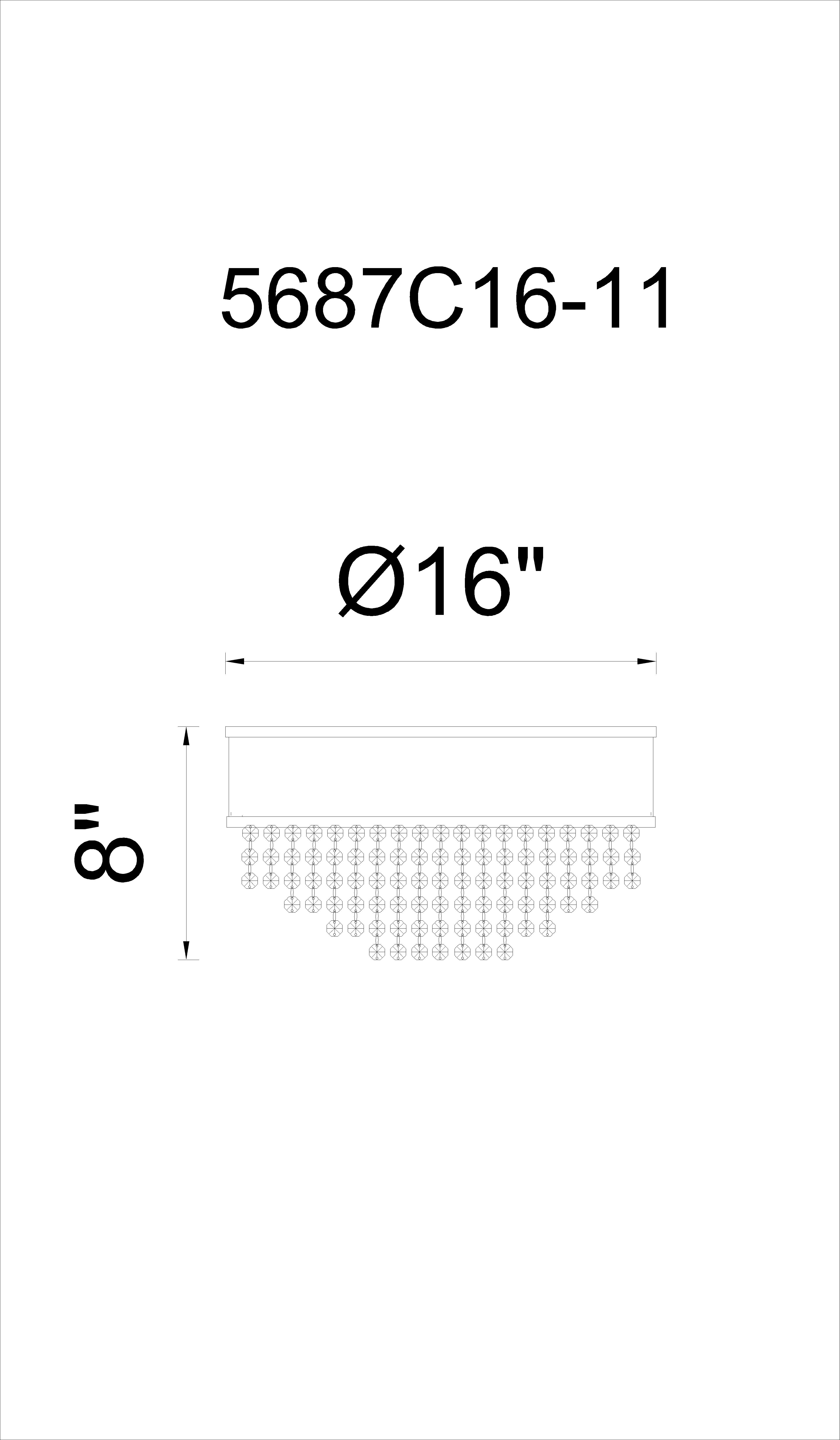 CWI Lighting Medina 7 Light Drum Shade Flush Mount With Black Model: 5687C16-11-101 Line Drawing