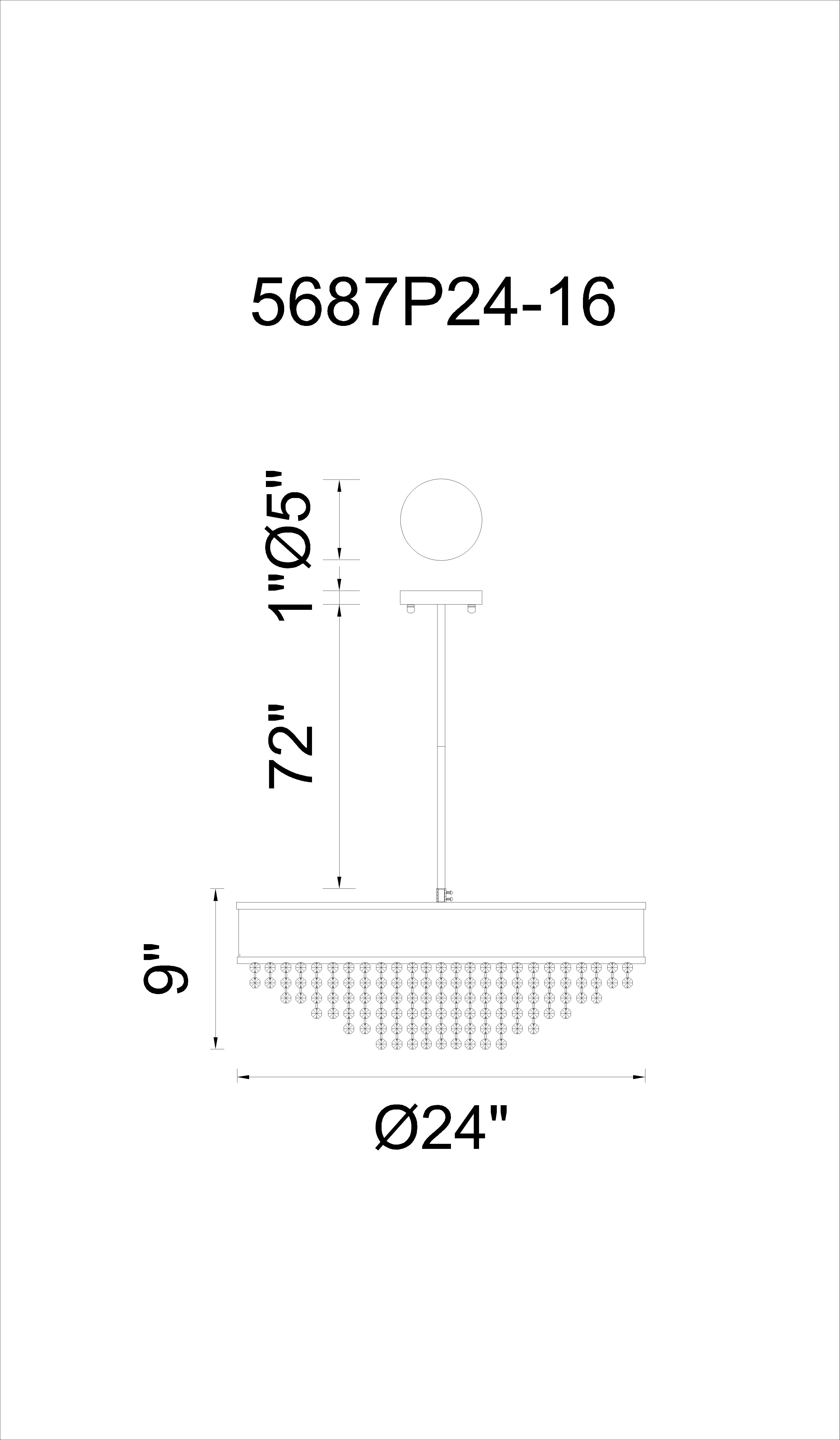 CWI Lighting Medina 10 Light Drum Shade Chandelier With Black Model: 5687P24-16-101 Line Drawing