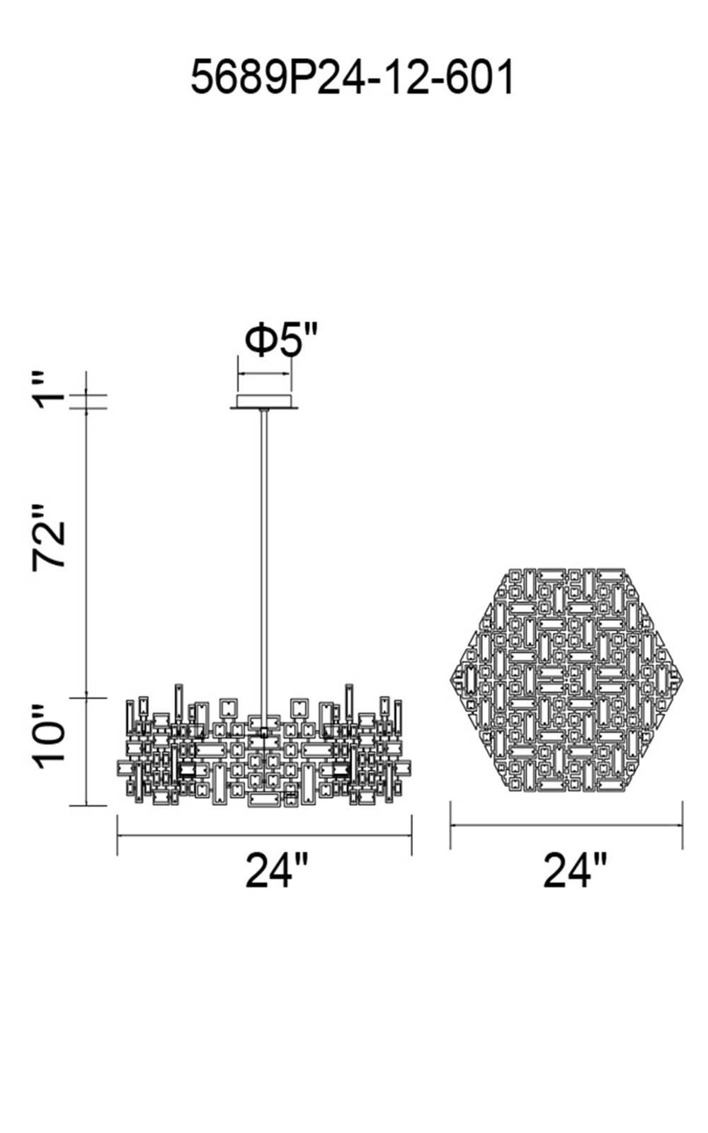 CWI Lighting Arley 12 Light Chandelier With Chrome Finish Model: 5689P24-12-601 Line Drawing