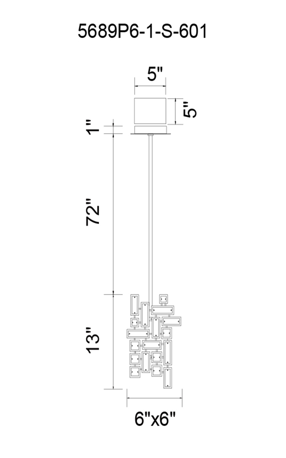 CWI Lighting Arley 1 Light Mini Chandelier With Chrome Finish Model: 5689P6-1-S-601 Line Drawing
