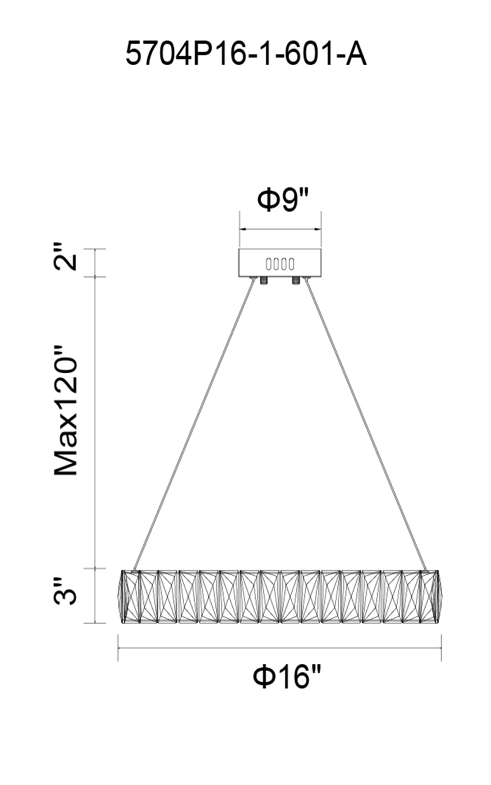CWI Lighting Juno LED Chandelier With Chrome Finish Model: 5704P16-1-601-A Line Drawing