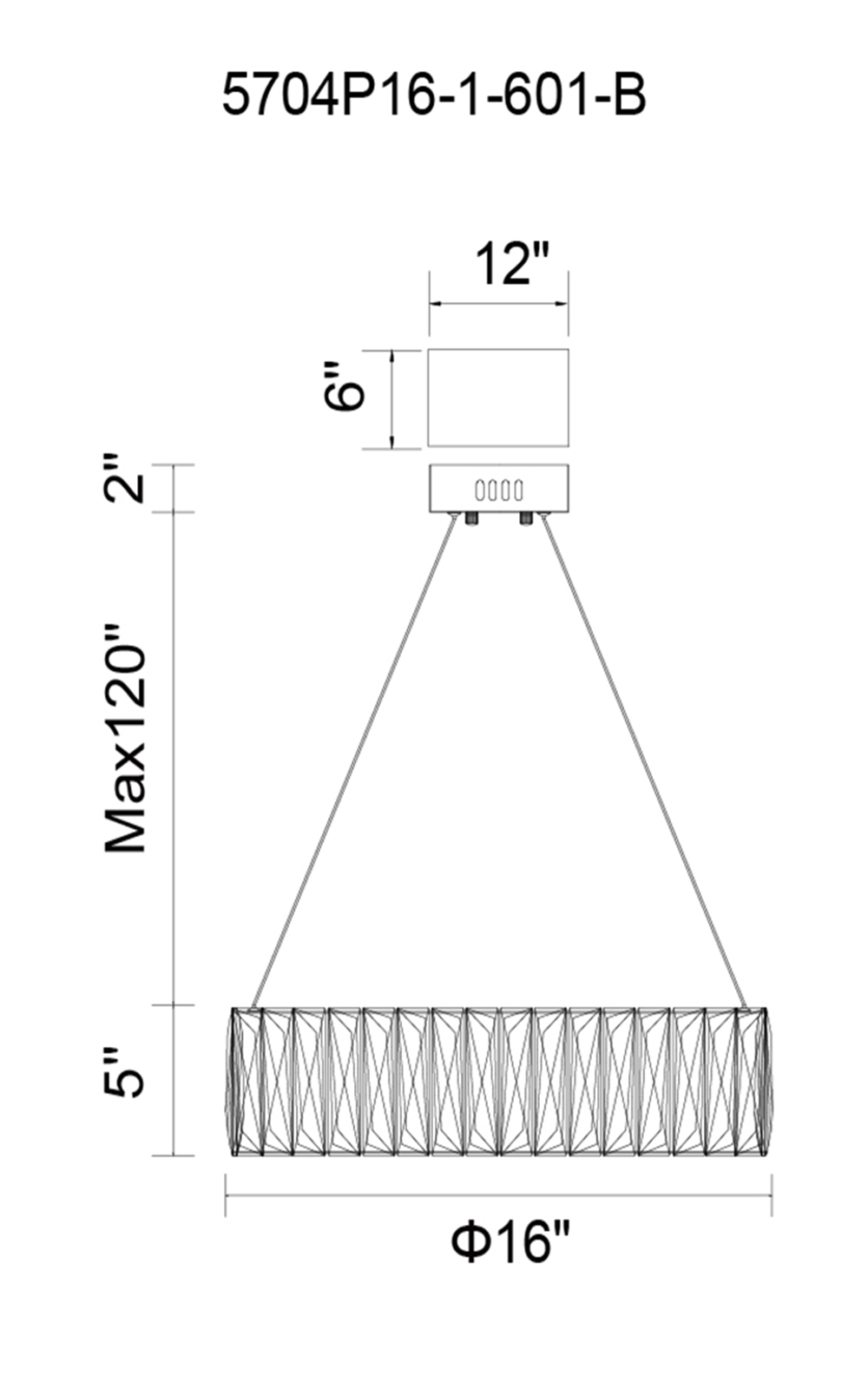 CWI Lighting Juno LED Chandelier With Chrome Finish Model: 5704P16-1-601-B Line Drawing