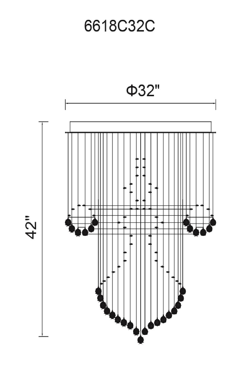 CWI Lighting Waterfall 12 Light Flush Mount With Chrome Finish Model: 6618C32C Line Drawing