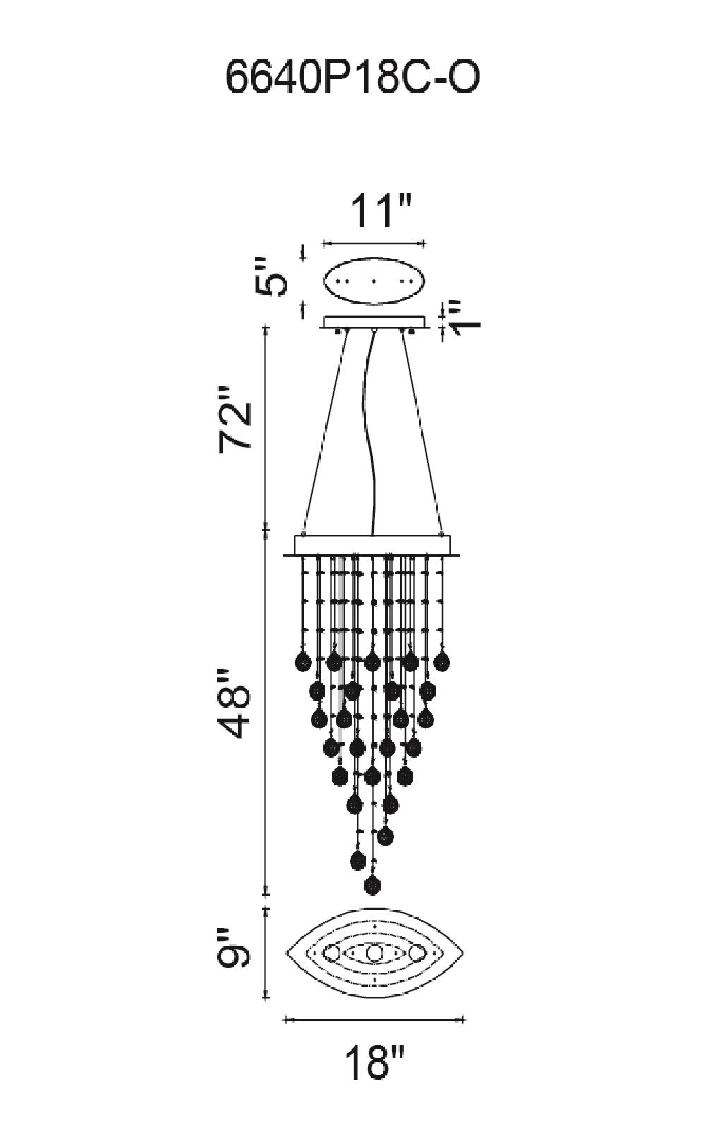 CWI Lighting Robin 3 Light Down Chandelier With Chrome Finish Model: 6640P18C-O Line Drawing