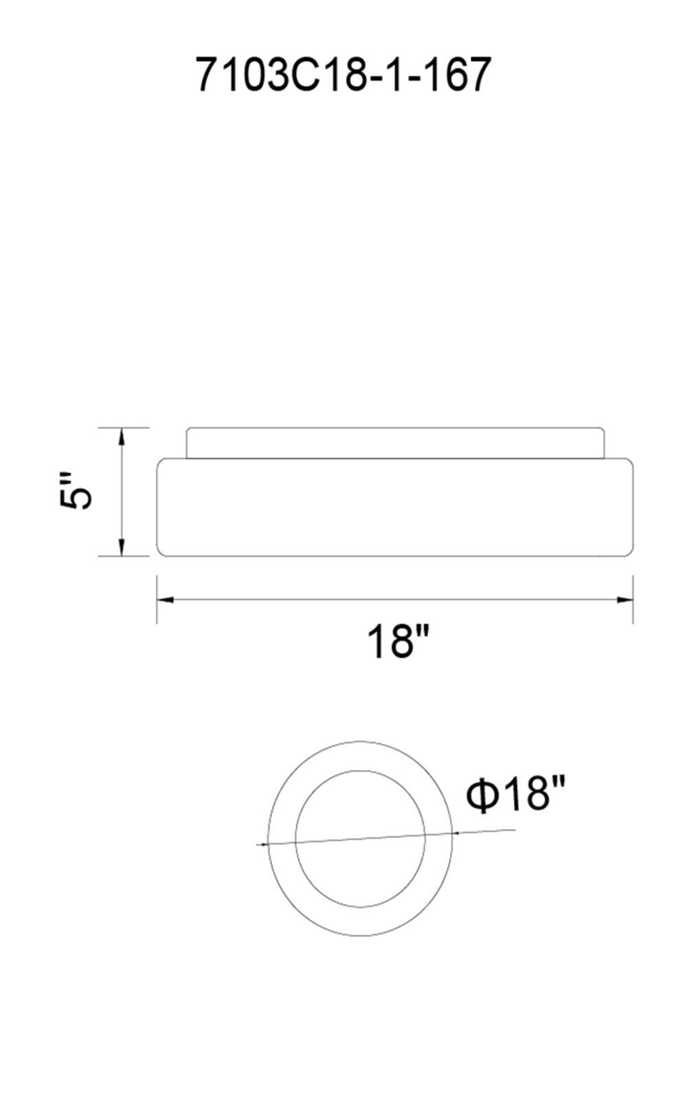 CWI Lighting Arenal LED Drum Shade Flush Mount With White Finish Model: 7103C18-1-167 Line Drawing