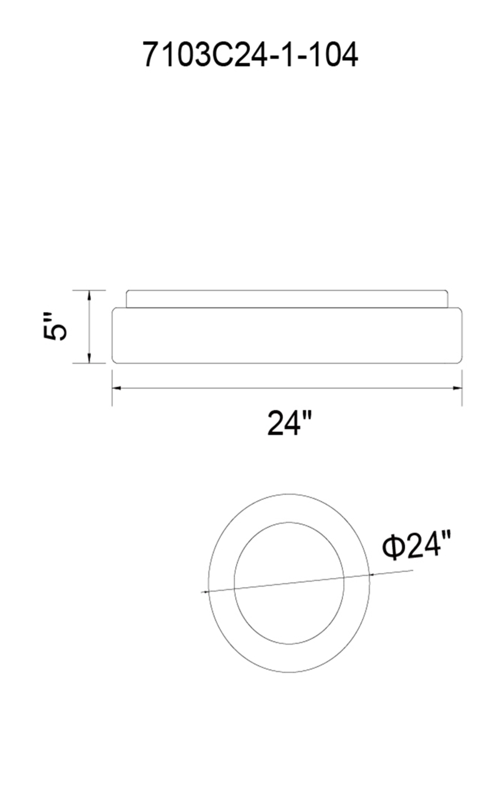 CWI Lighting Arenal LED Drum Shade Flush Mount With White Finish Model: 7103C24-1-104 Line Drawing