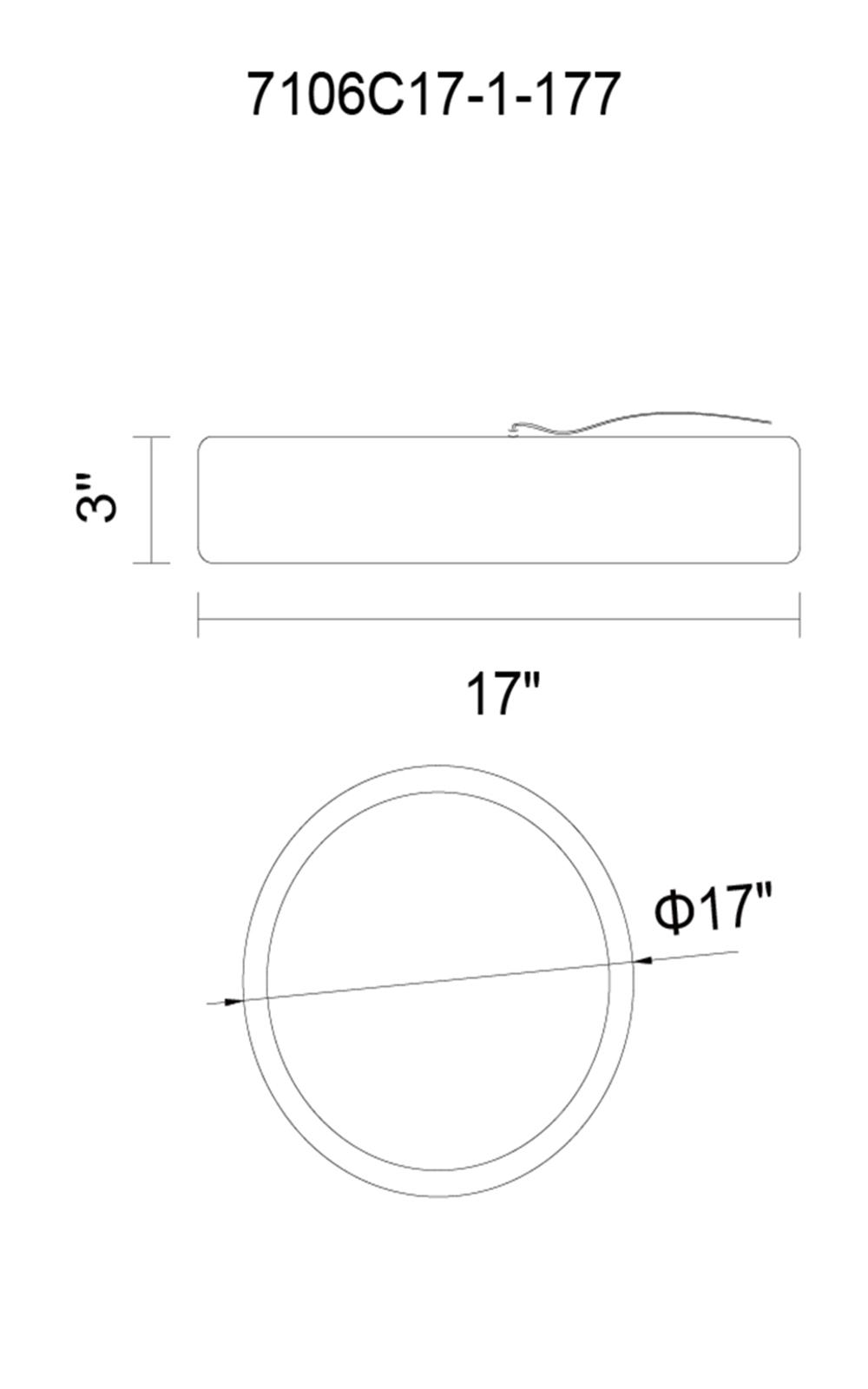 CWI Lighting Aires LED Drum Shade Flush Mount With Black & White Model: 7106C17-1-177 Line Drawing