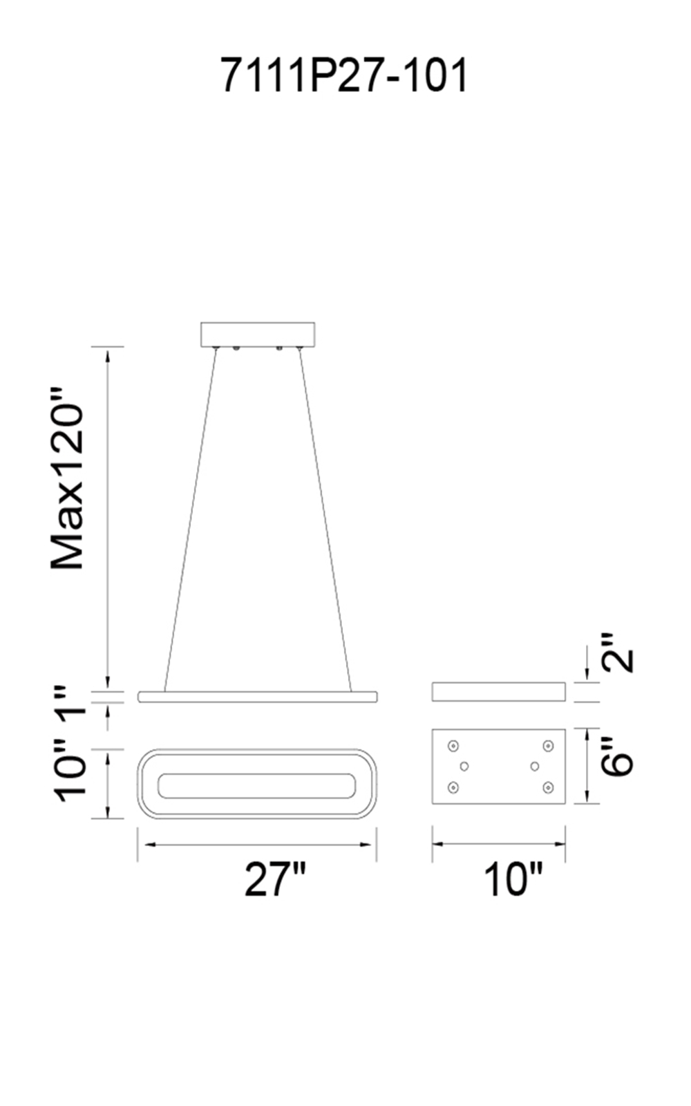 CWI Lighting Capel LED Island Chandelier With Black Finish Model: 7111P27-101 Line Drawing