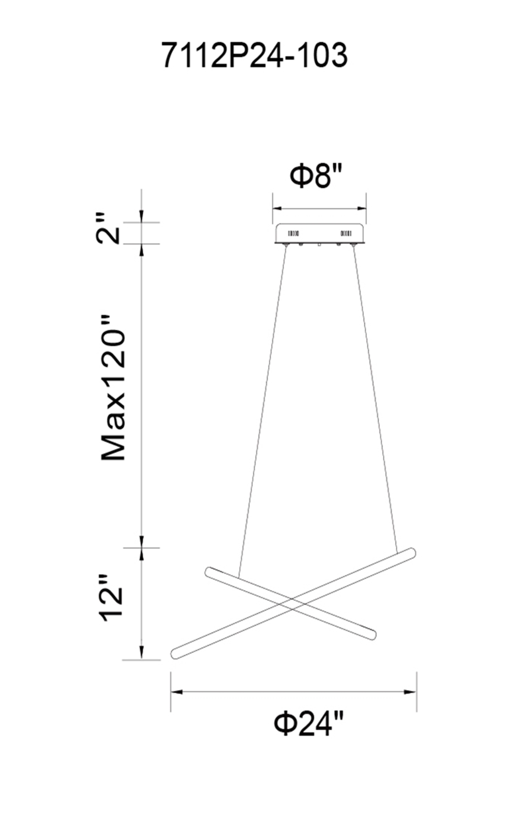 CWI Lighting Chalice LED Chandelier With White Finish Model: 7112P24-103 Line Drawing