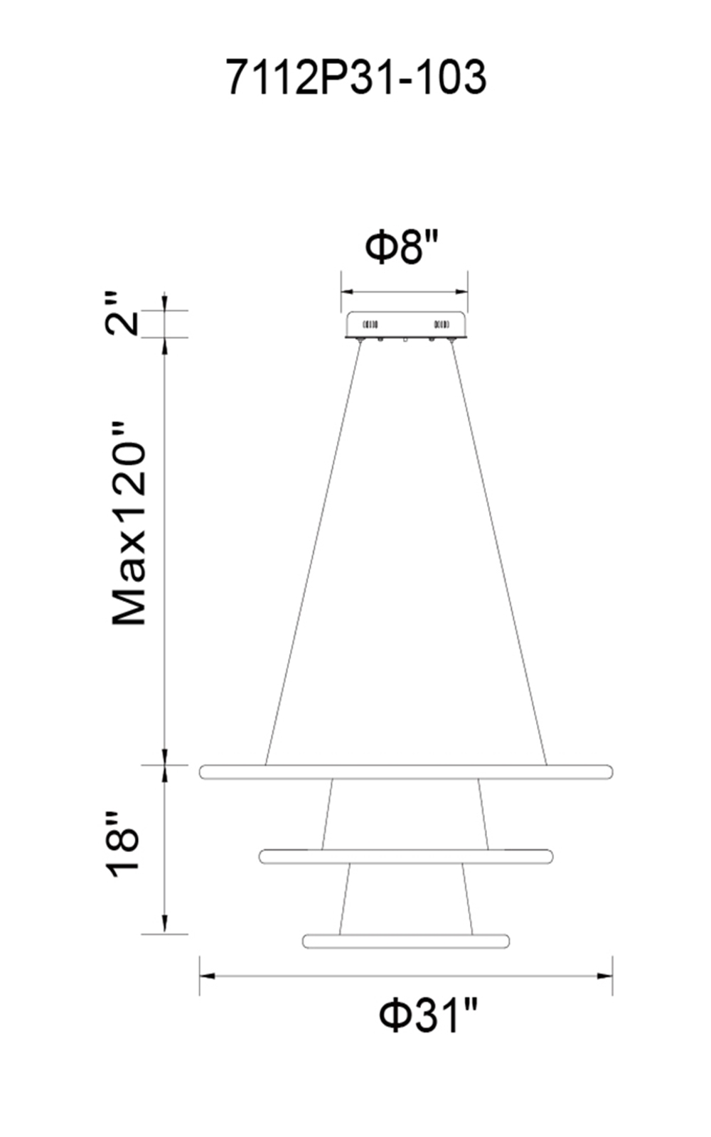 CWI Lighting Chalice LED Chandelier With White Finish Model: 7112P31-103 Line Drawing