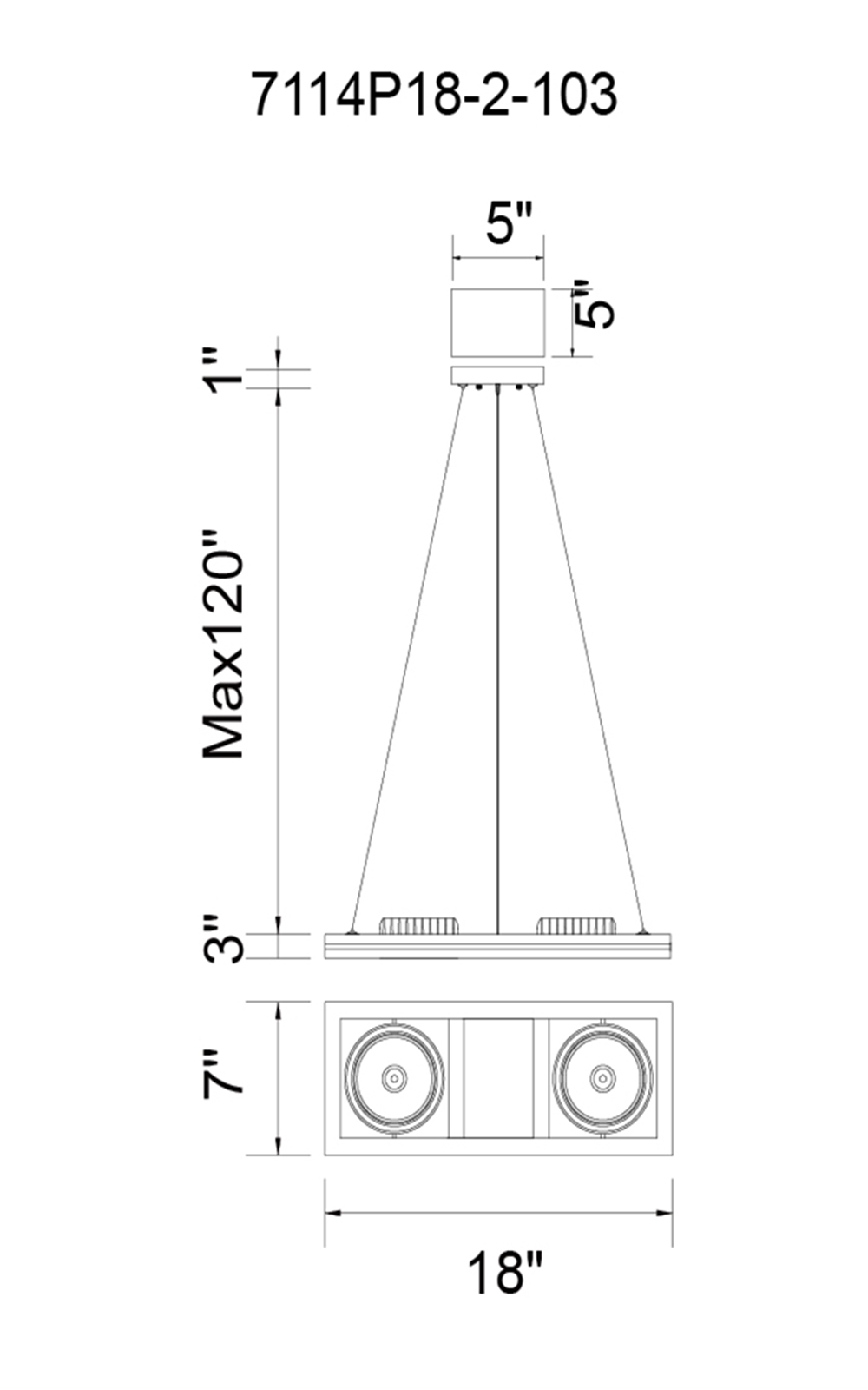 CWI Lighting Wrest LED Island Chandelier With White Finish Model: 7114P18-2-103 Line Drawing