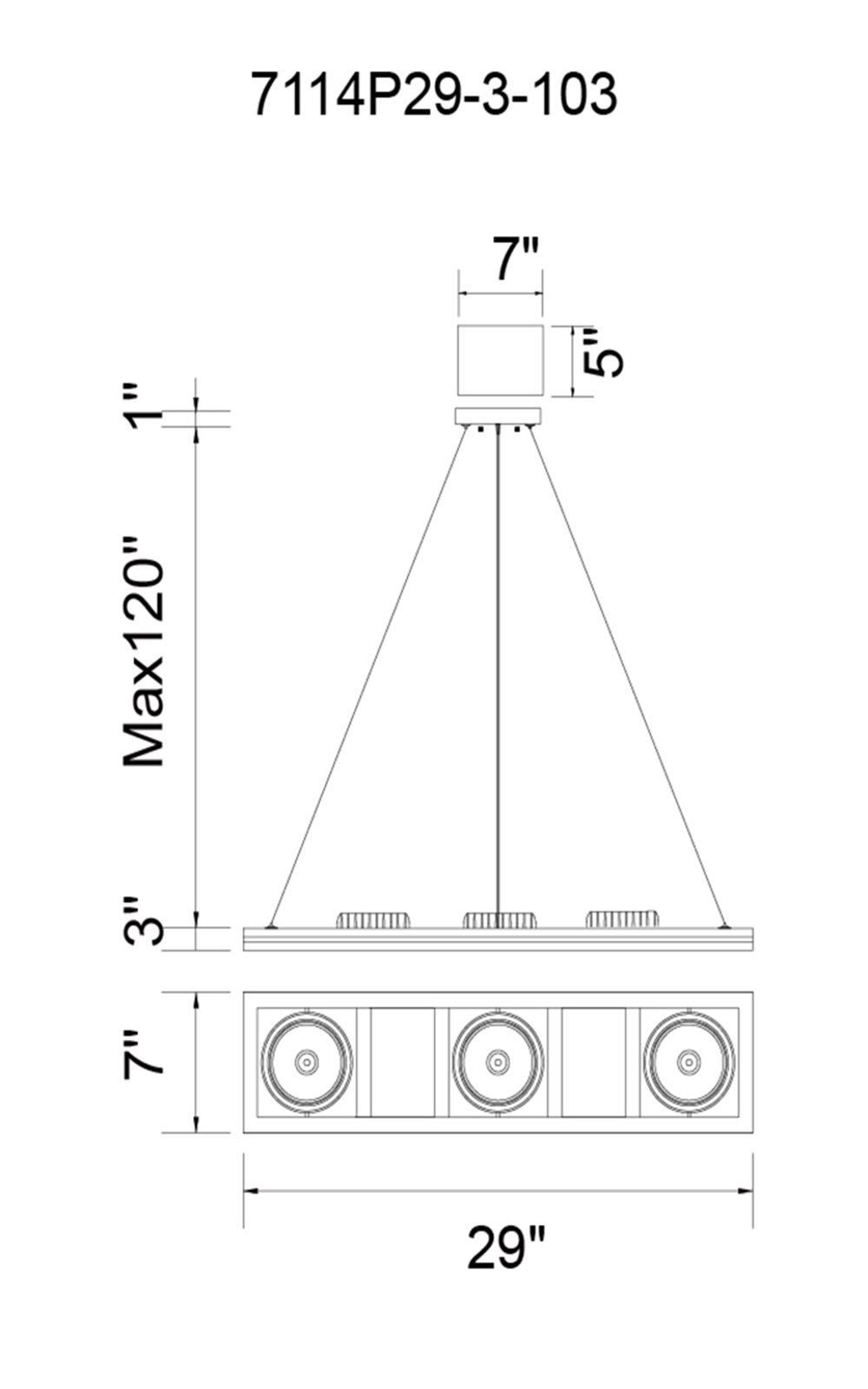 CWI Lighting Wrest LED Island Chandelier With White Finish Model: 7114P29-3-103 Line Drawing