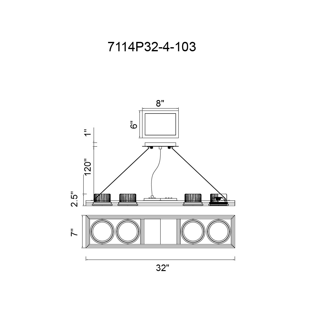 CWI Lighting Wrest LED Island Chandelier With White Finish Model: 7114P32-4-103 Line Drawing
