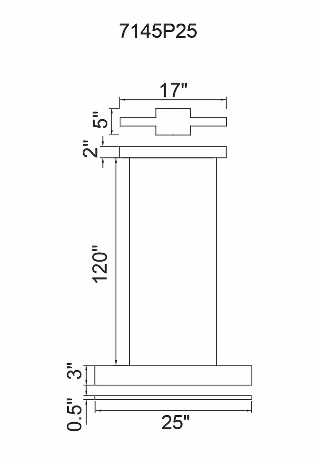 CWI Lighting Krista LED Chandelier With Satin White Finish Model: 7145P25-1-266-RC Line Drawing