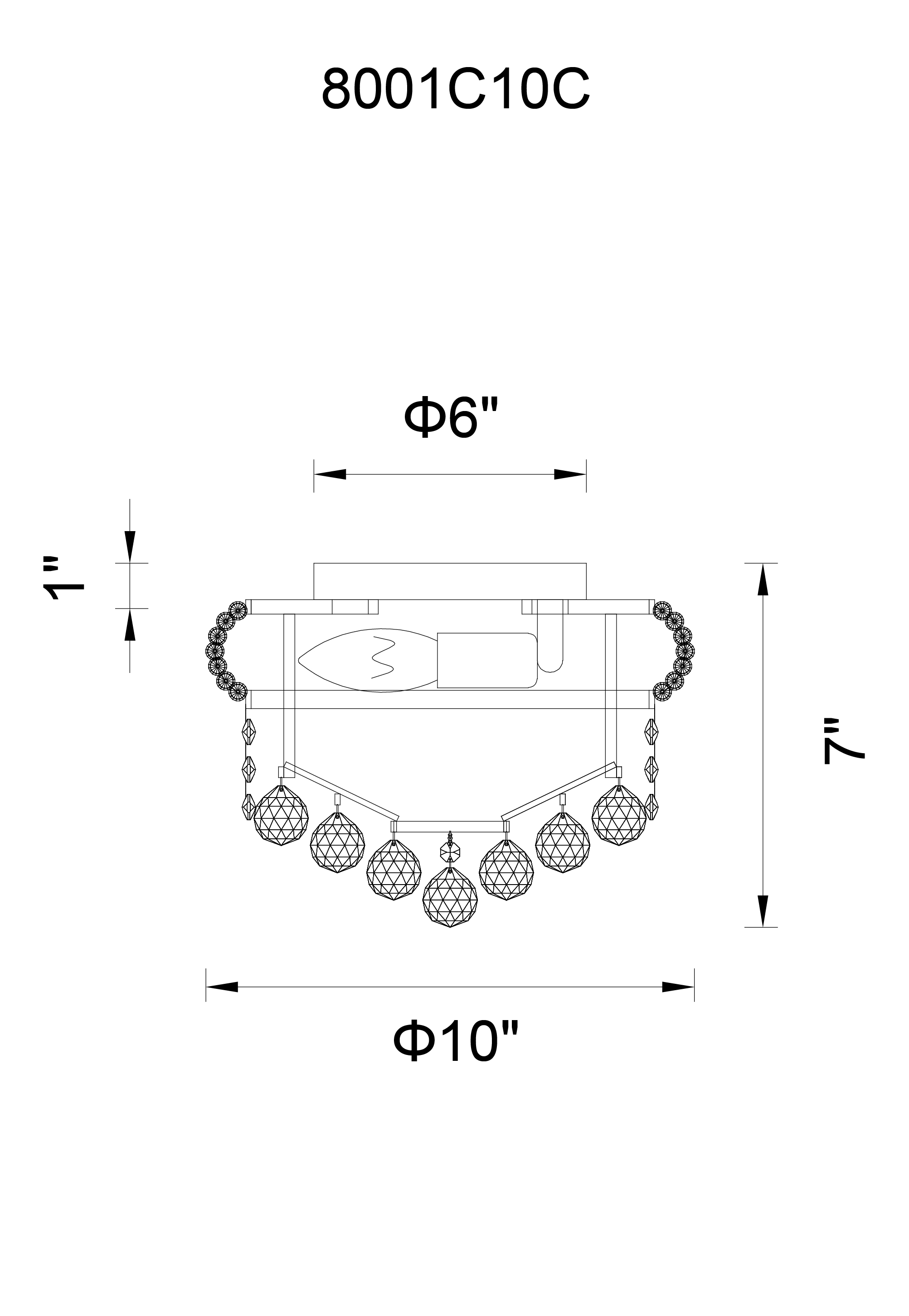 CWI Lighting Empire 3 Light Flush Mount With Chrome Finish Model: 8001C10C Line Drawing