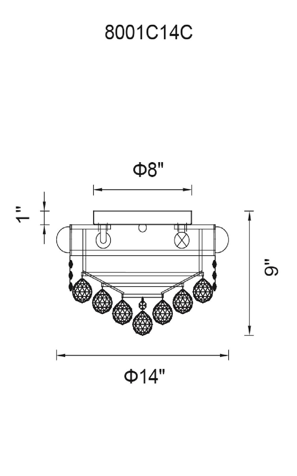 CWI Lighting Empire 4 Light Flush Mount With Chrome Finish Model: 8001C14C Line Drawing