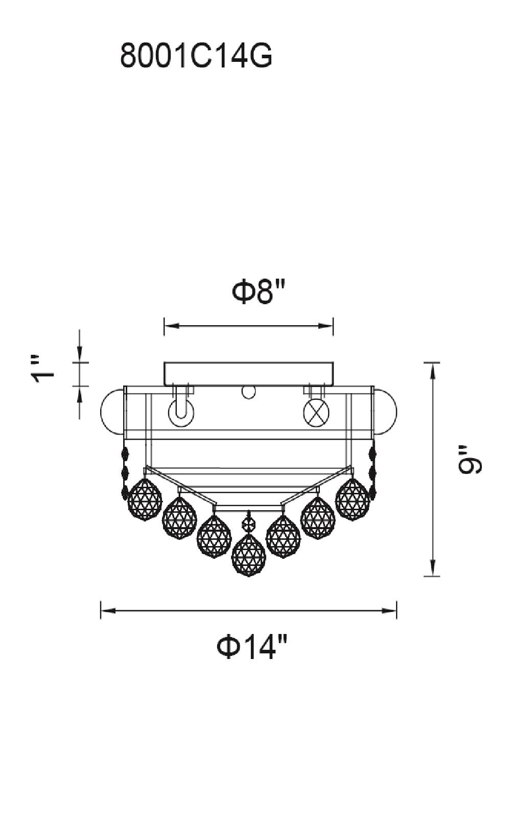 CWI Lighting Empire 4 Light Flush Mount With Chrome Finish Model: 8001C14C Line Drawing