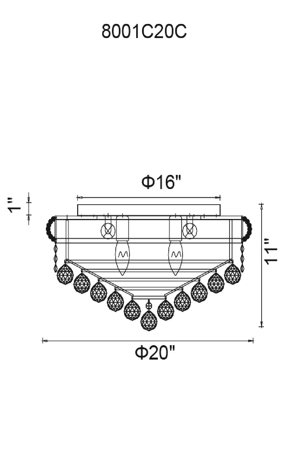 CWI Lighting Empire 8 Light Flush Mount With Chrome Finish Model: 8001C20C Line Drawing