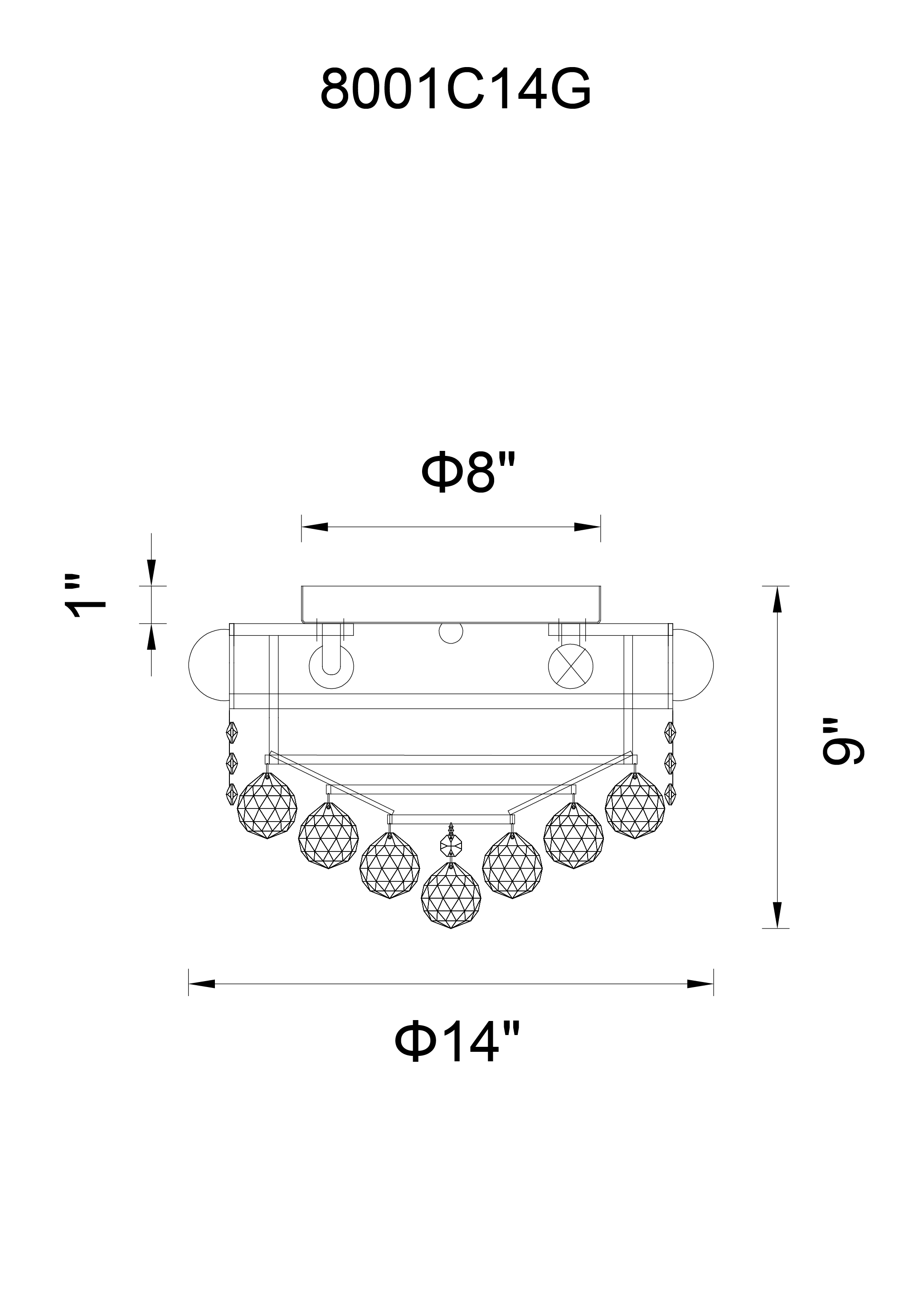 CWI Lighting Empire 13 Light Flush Mount With Chrome Finish Model: 8001C24C Line Drawing