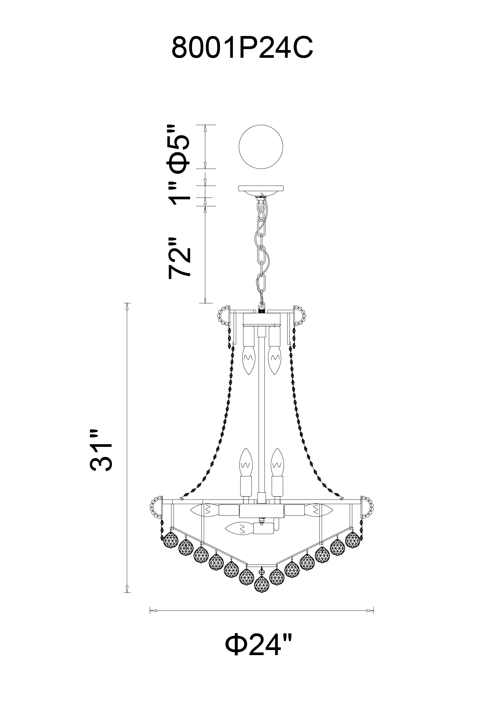 CWI Lighting Empire 17 Light Down Chandelier With Gold Finish Model: 8001P24G Line Drawing