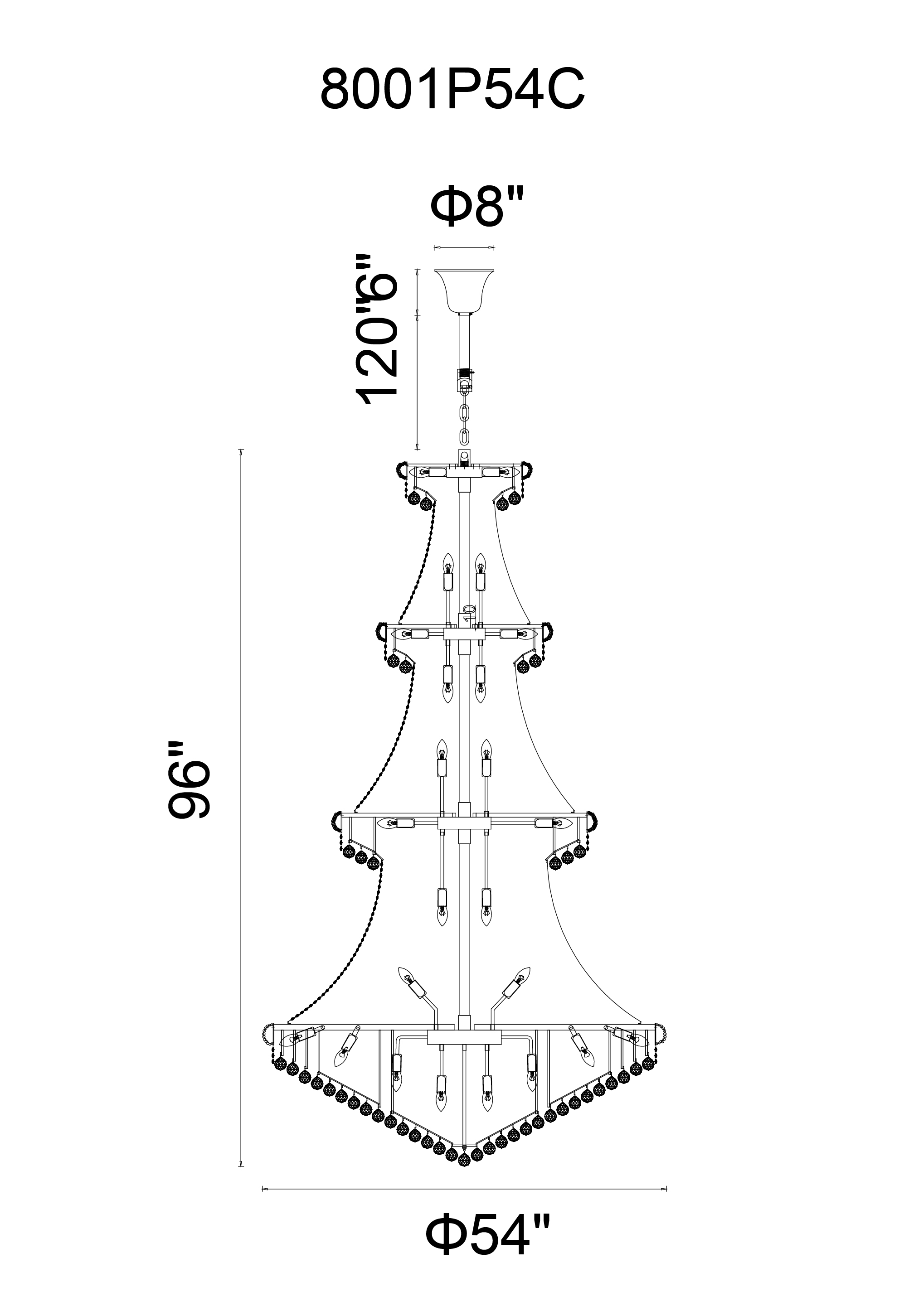 CWI Lighting Empire 48 Light Down Chandelier With Chrome Finish Model: 8001P54C Line Drawing