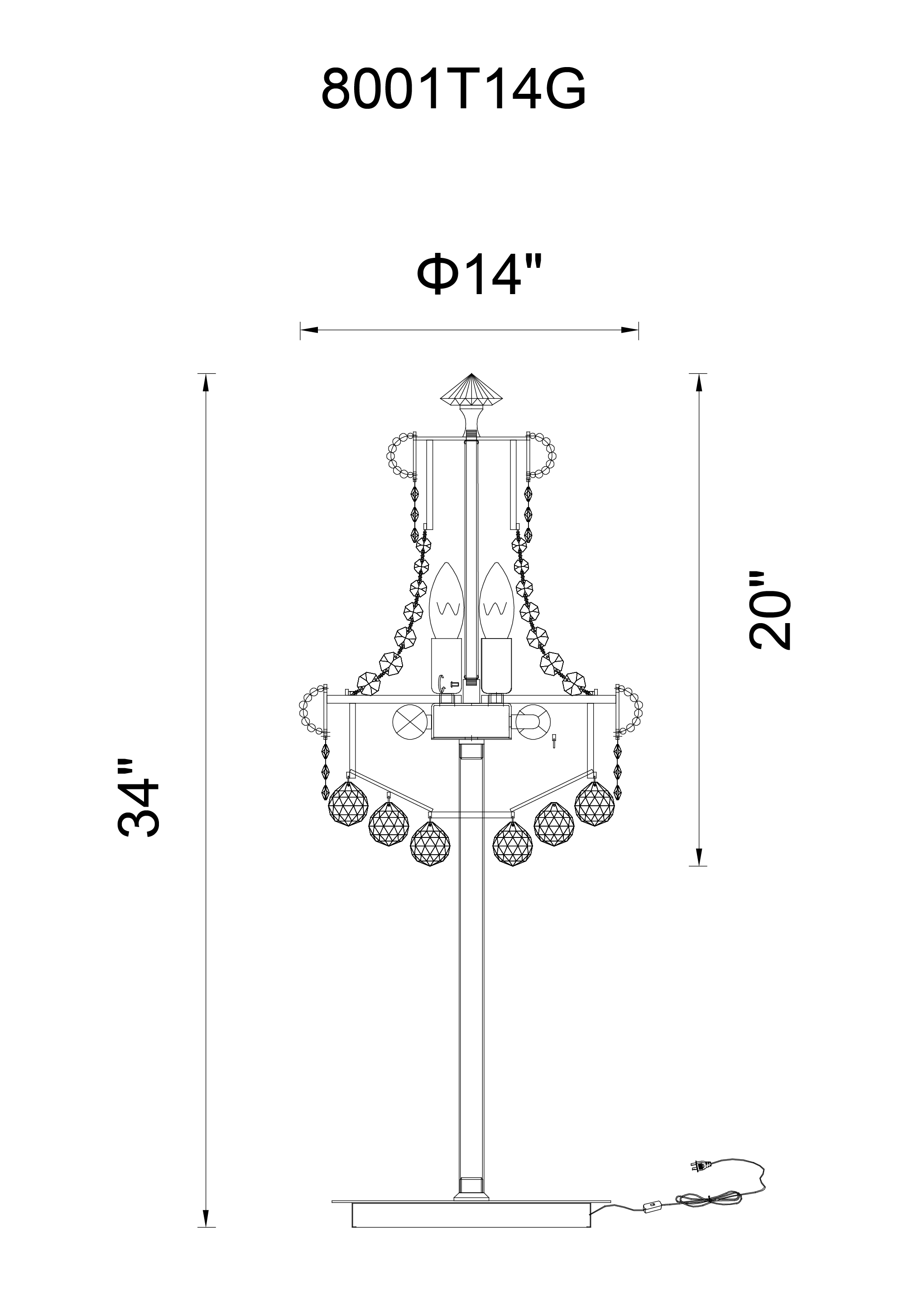 CWI Lighting Empire 6 Light Table Lamp With Chrome Finish Model: 8001T14C Line Drawing