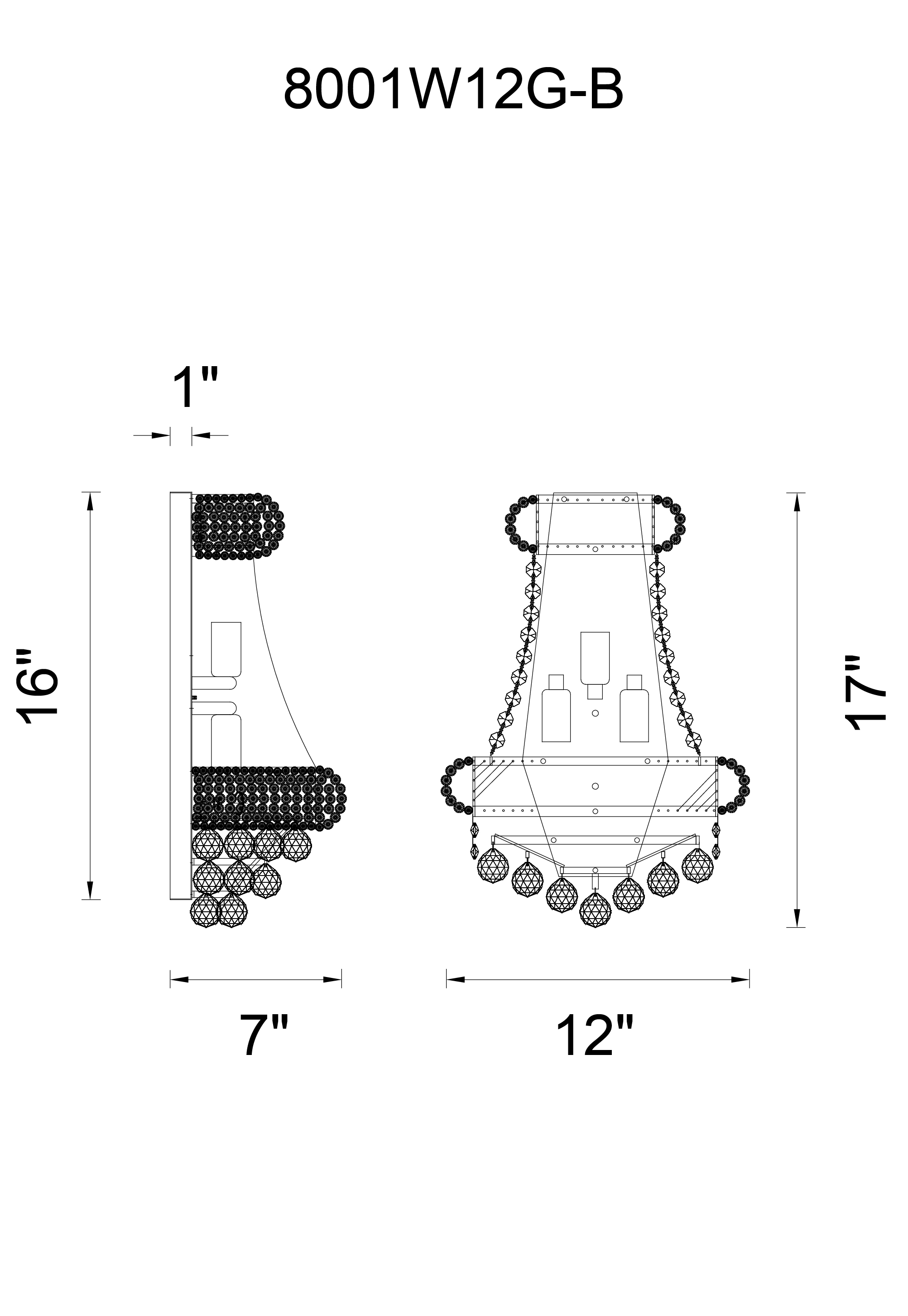 CWI Lighting Empire 3 Light Wall Sconce With Chrome Finish Model: 8001W12C-B Line Drawing