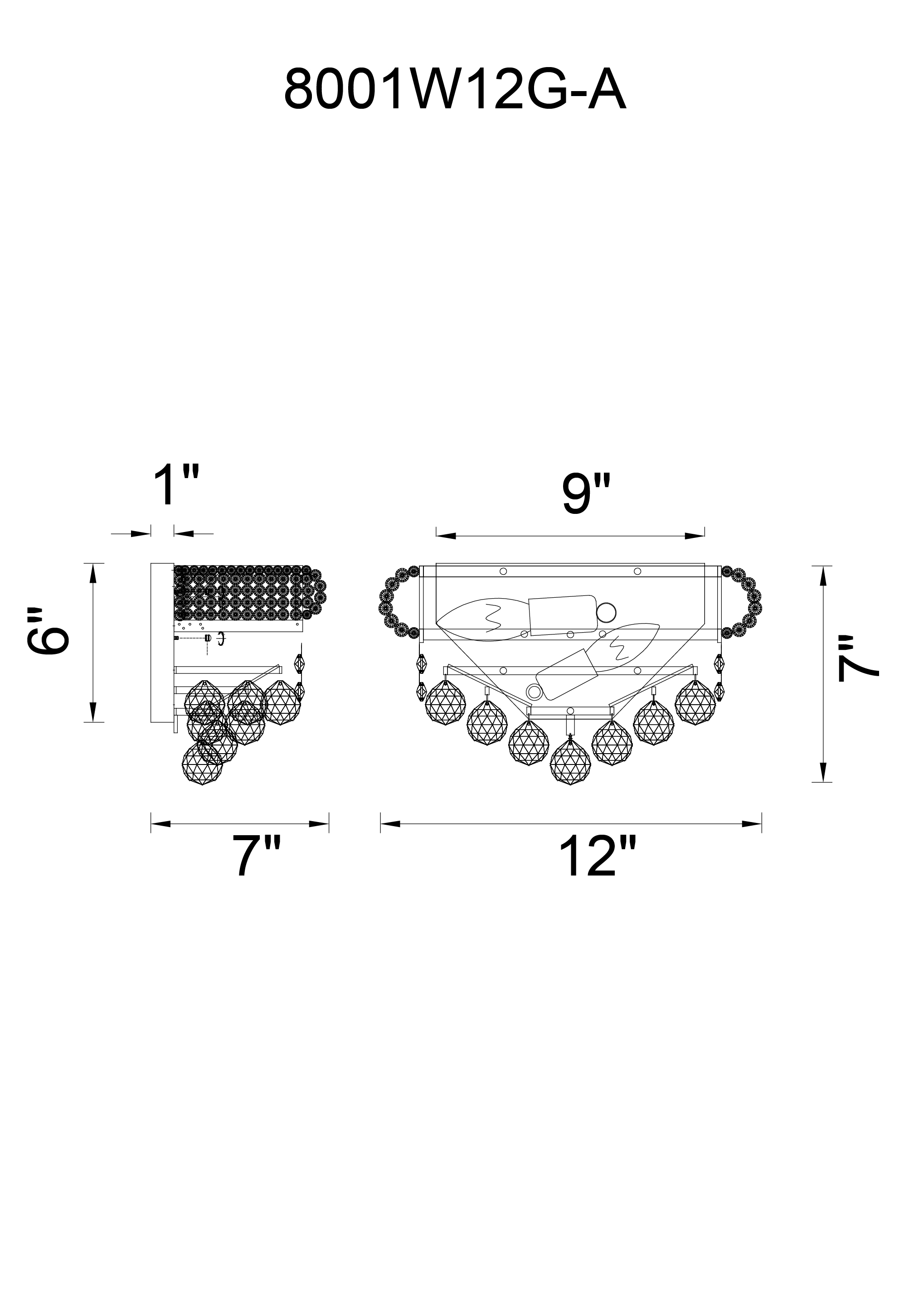 CWI Lighting Empire 2 Light Wall Sconce With Chrome Finish Model: 8001W12C-A Line Drawing