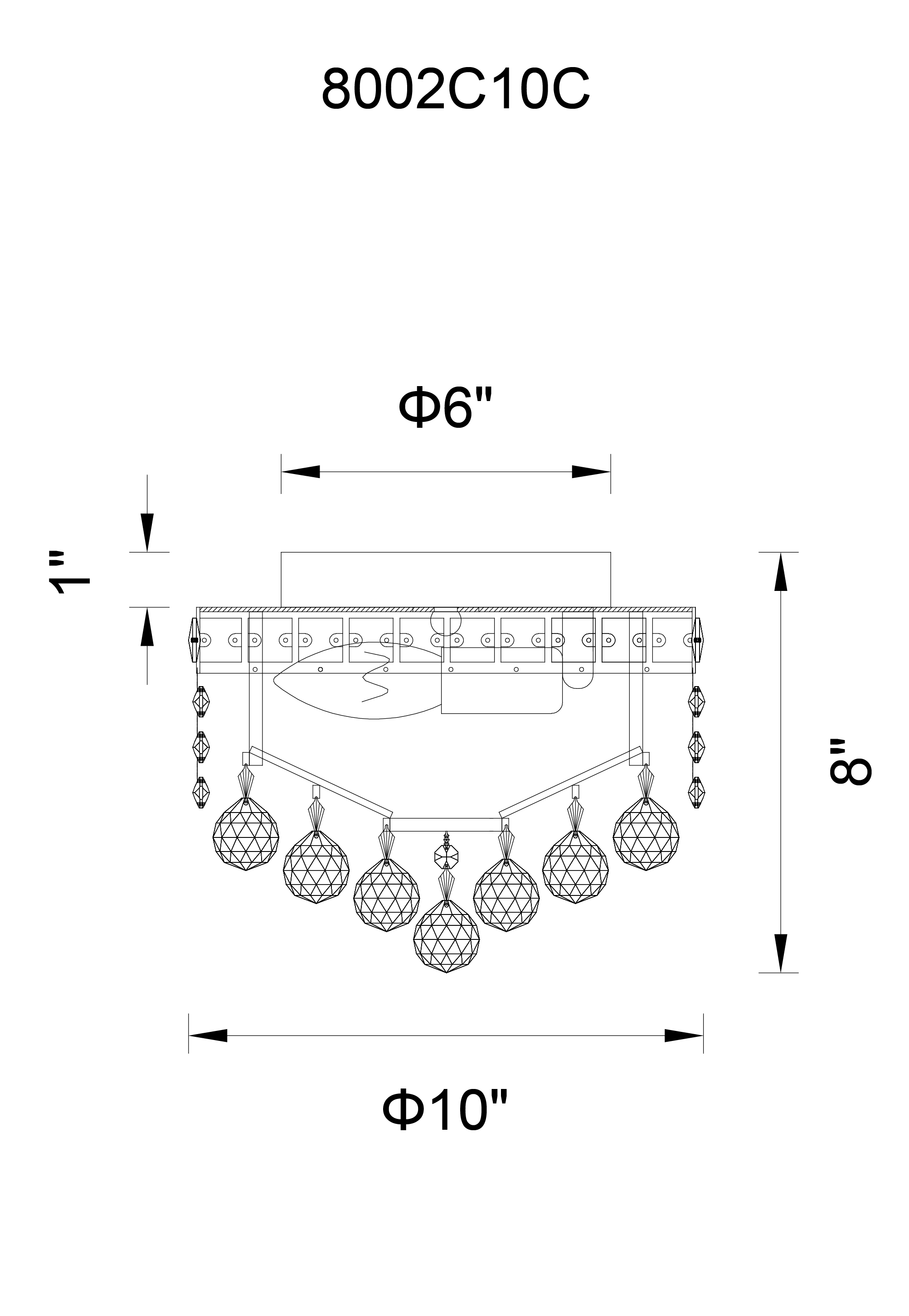 CWI Lighting Luminous 2 Light Flush Mount With Chrome Model: 8002C10C Line Drawing