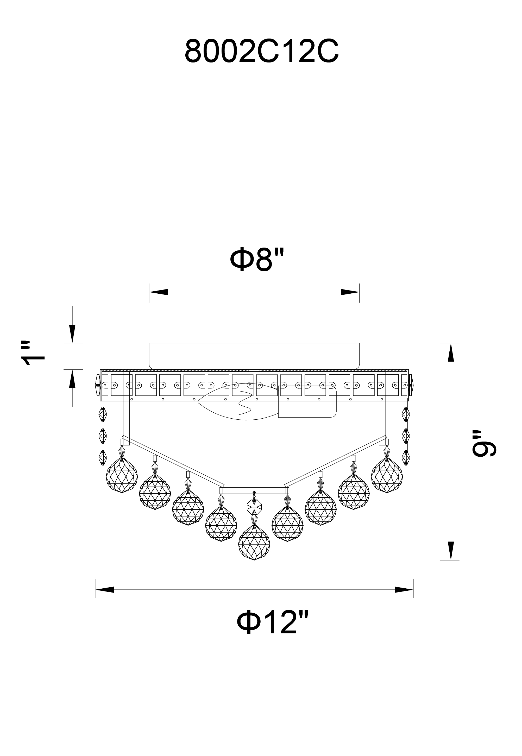CWI Lighting Luminous 3 Light Flush Mount With Chrome Model: 8002C12C Line Drawing