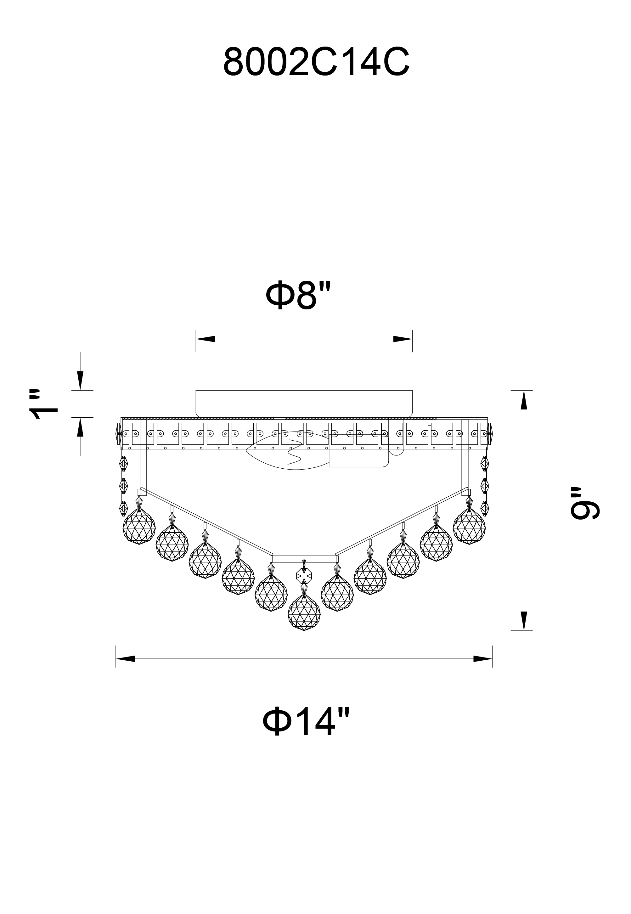 CWI Lighting Luminous 4 Light Flush Mount With Gold Finish Model: 8002C14G Line Drawing
