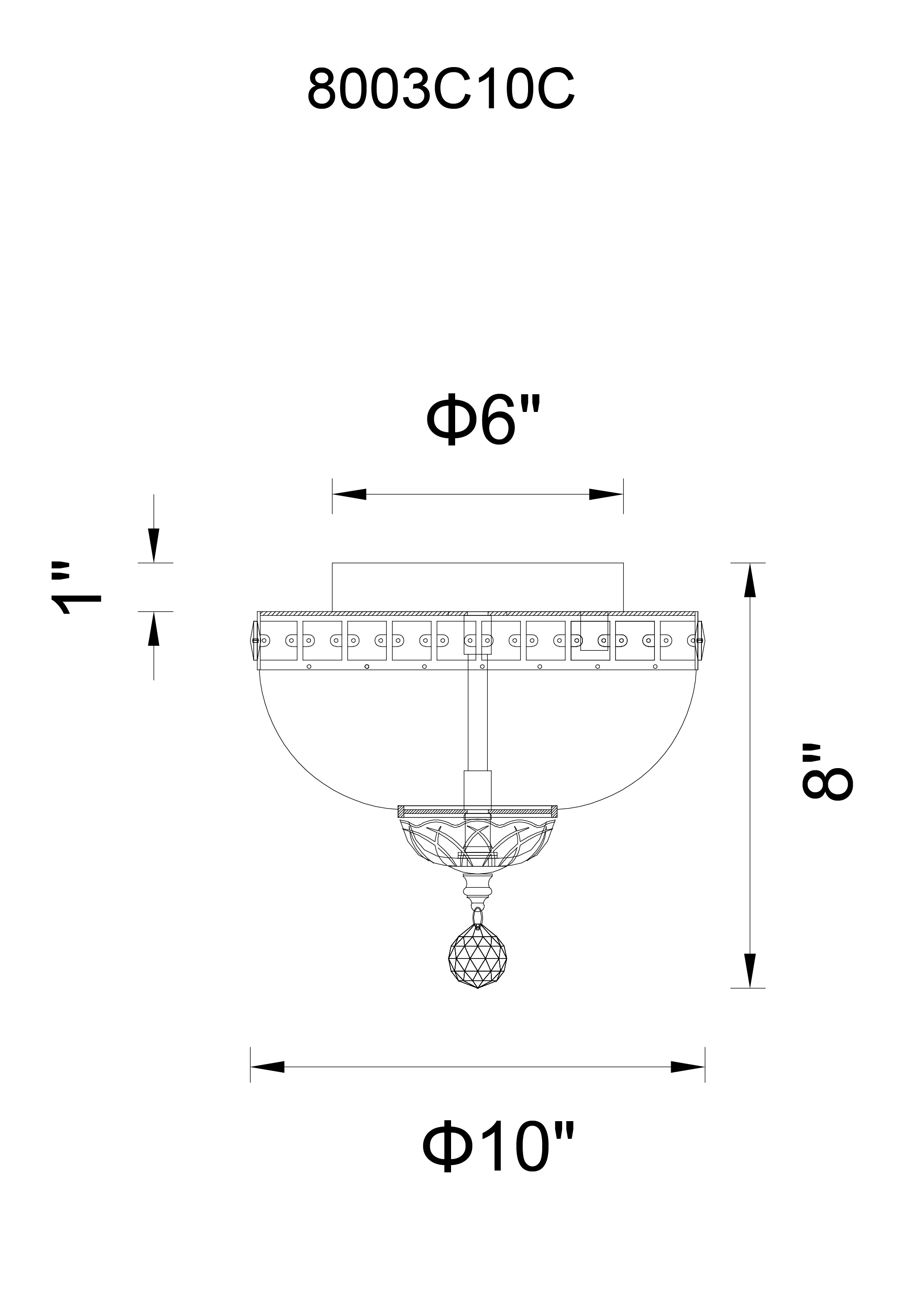 CWI Lighting Stefania 2 Light Bowl Flush Mount With Chrome Finish Model: 8003C10C Line Drawing