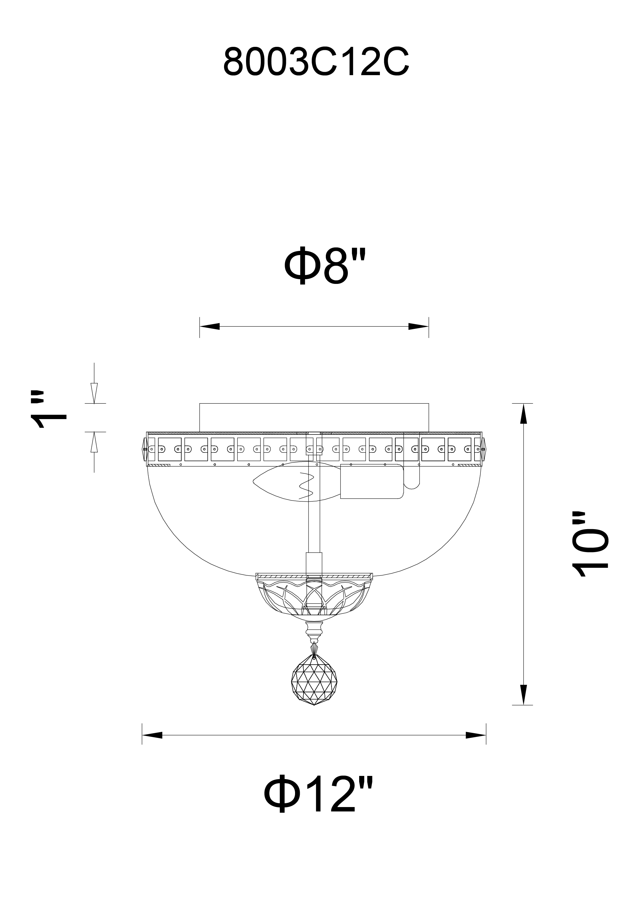 CWI Lighting Stefania 3 Light Bowl Flush Mount With Chrome Finish Model: 8003C12C Line Drawing