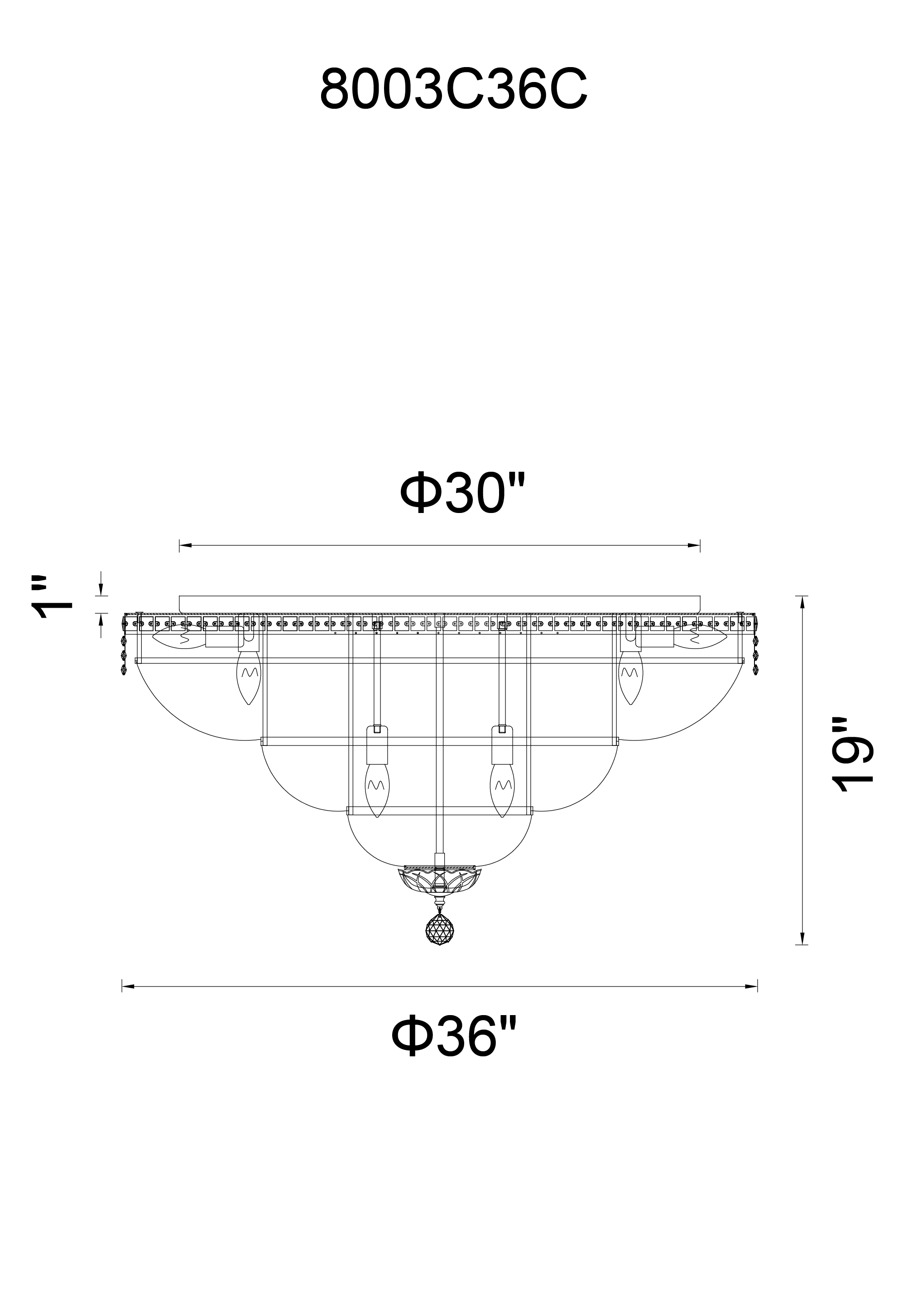 CWI Lighting Stefania 21 Light Bowl Flush Mount With Chrome Finish Model: 8003C36C Line Drawing