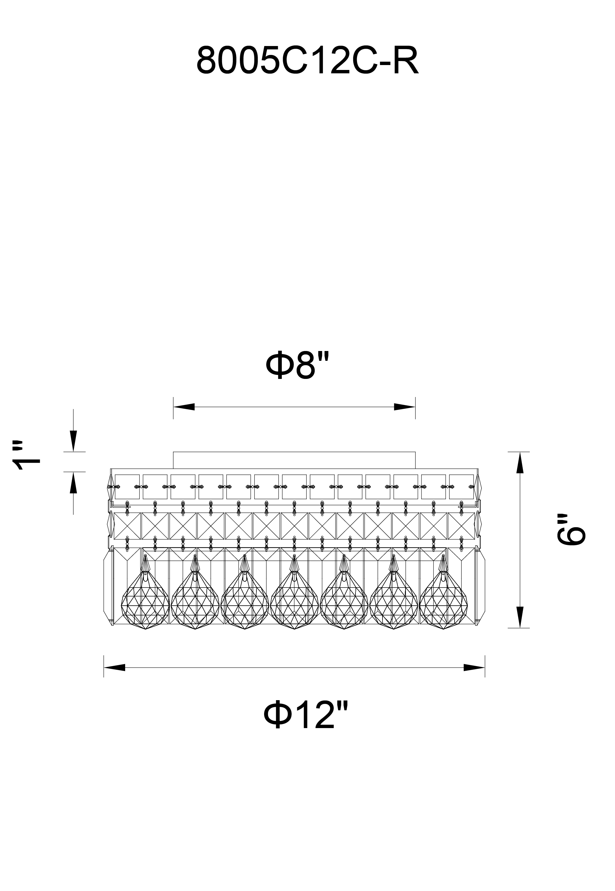 CWI Lighting Colosseum 4 Light Flush Mount With Chrome Finish Model: 8005C12C-R Line Drawing