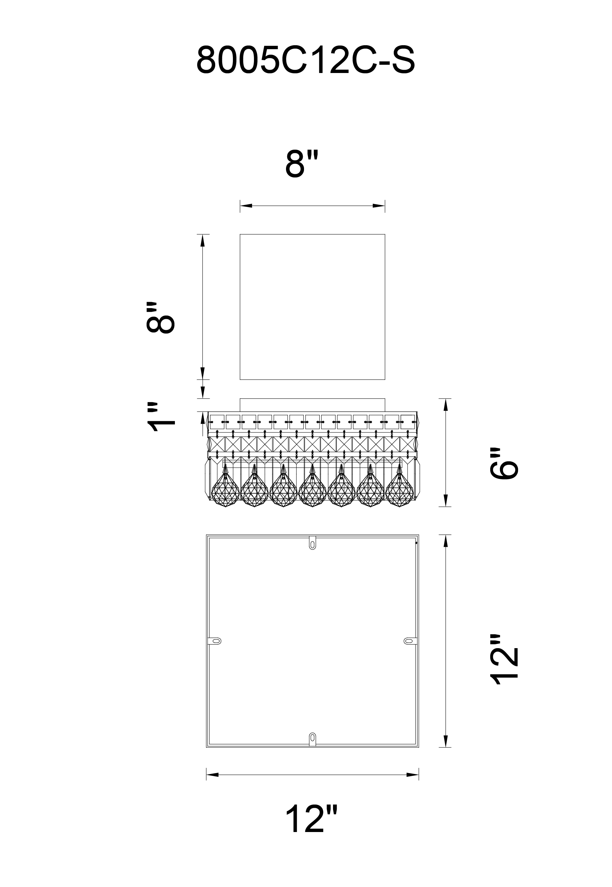 CWI Lighting Colosseum 4 Light Flush Mount With Chrome Finish Model: 8005C12C-S Line Drawing
