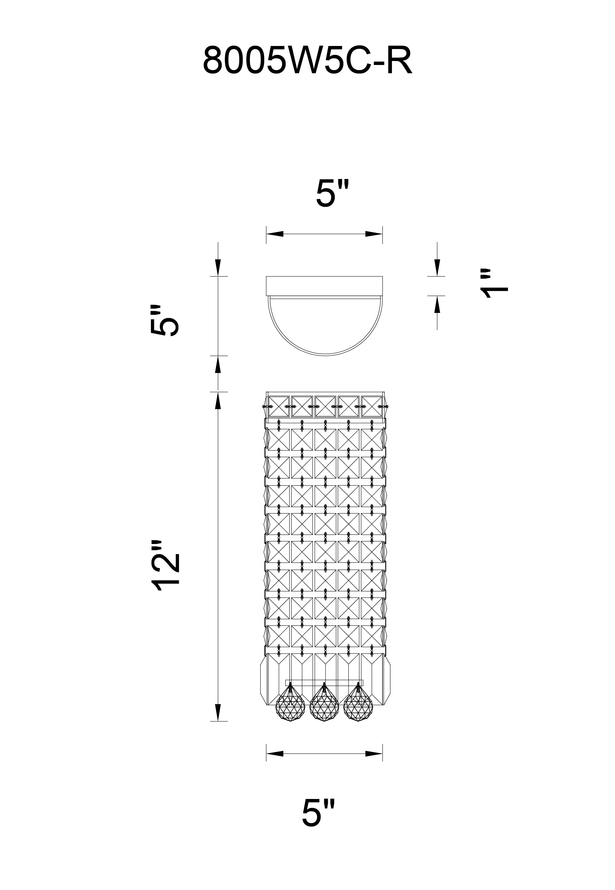 CWI Lighting Colosseum 2 Light Bathroom Sconce With Chrome Finish Model: 8005W5C-R Line Drawing
