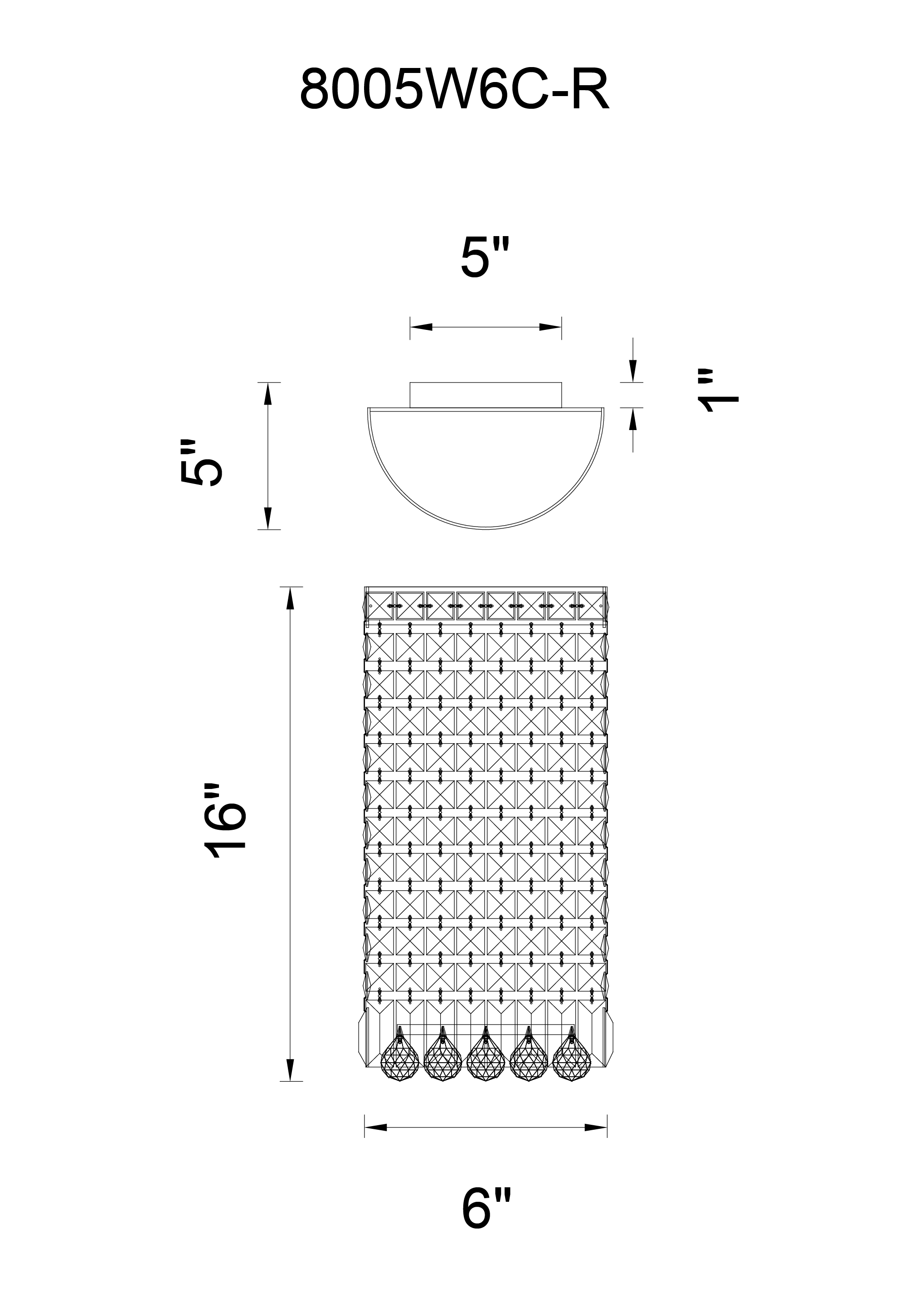 CWI Lighting Colosseum 4 Light Bathroom Sconce With Chrome Finish Model: 8005W6C-R Line Drawing