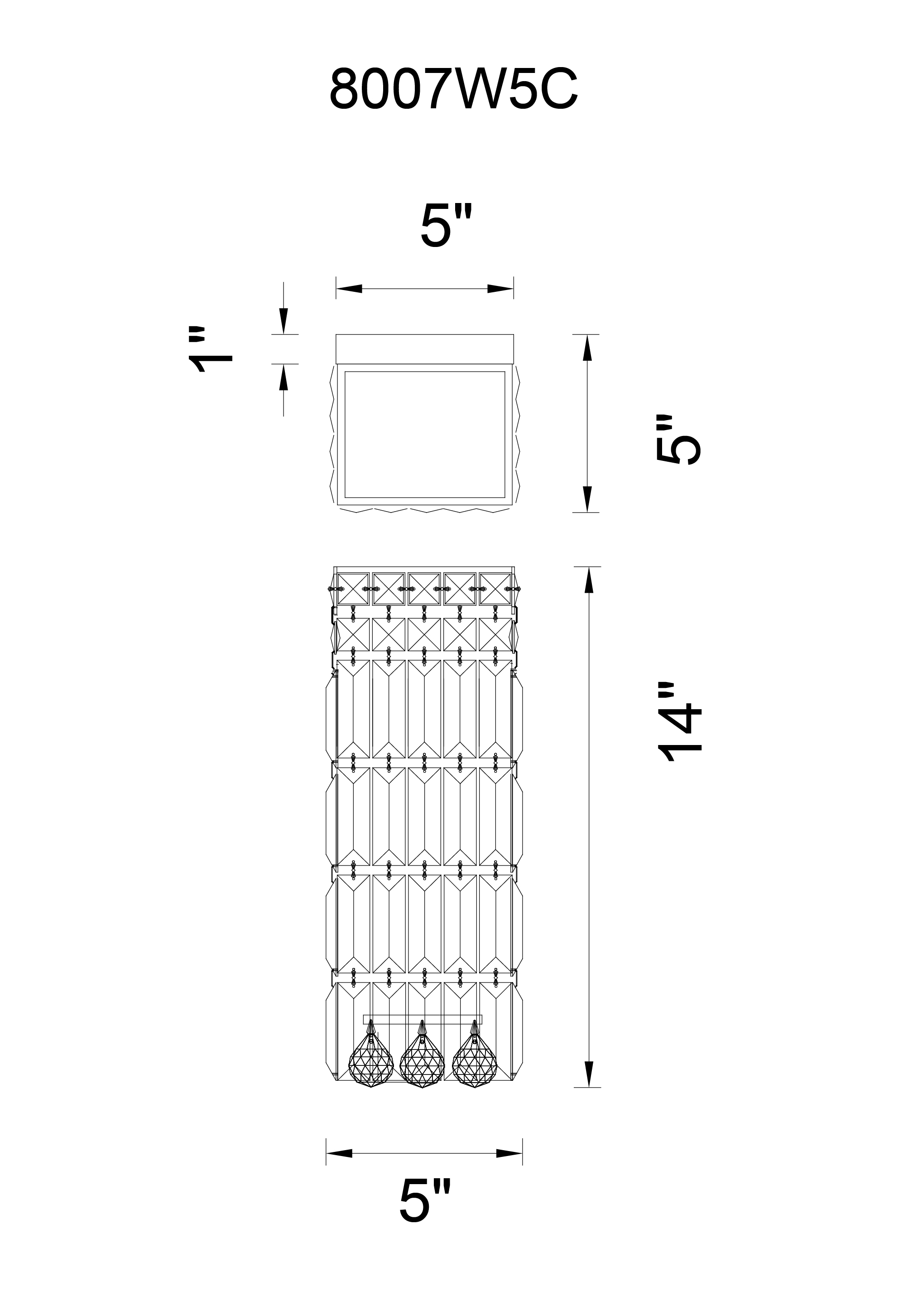 CWI Lighting Colosseum 2 Light Bathroom Sconce With Chrome Finish Model: 8007W5C Line Drawing